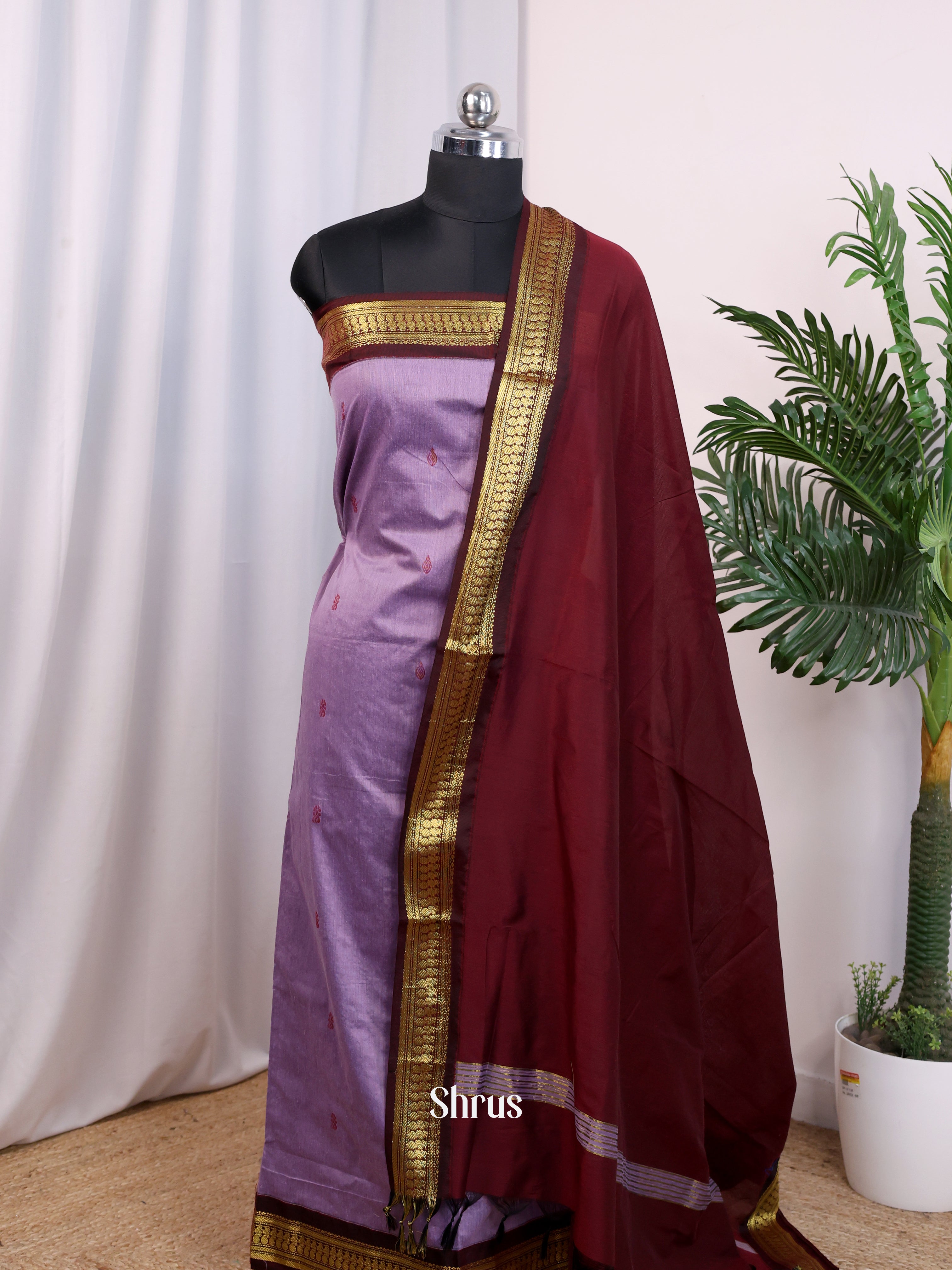 Purple & Maroon - Kalyani Cotton salwar unstitch - Shop on Shrus.com
