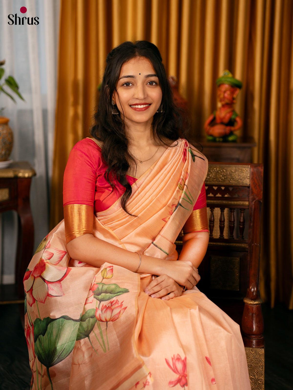 Peach - Semi Tussar Saree - Shop on Shrus.com