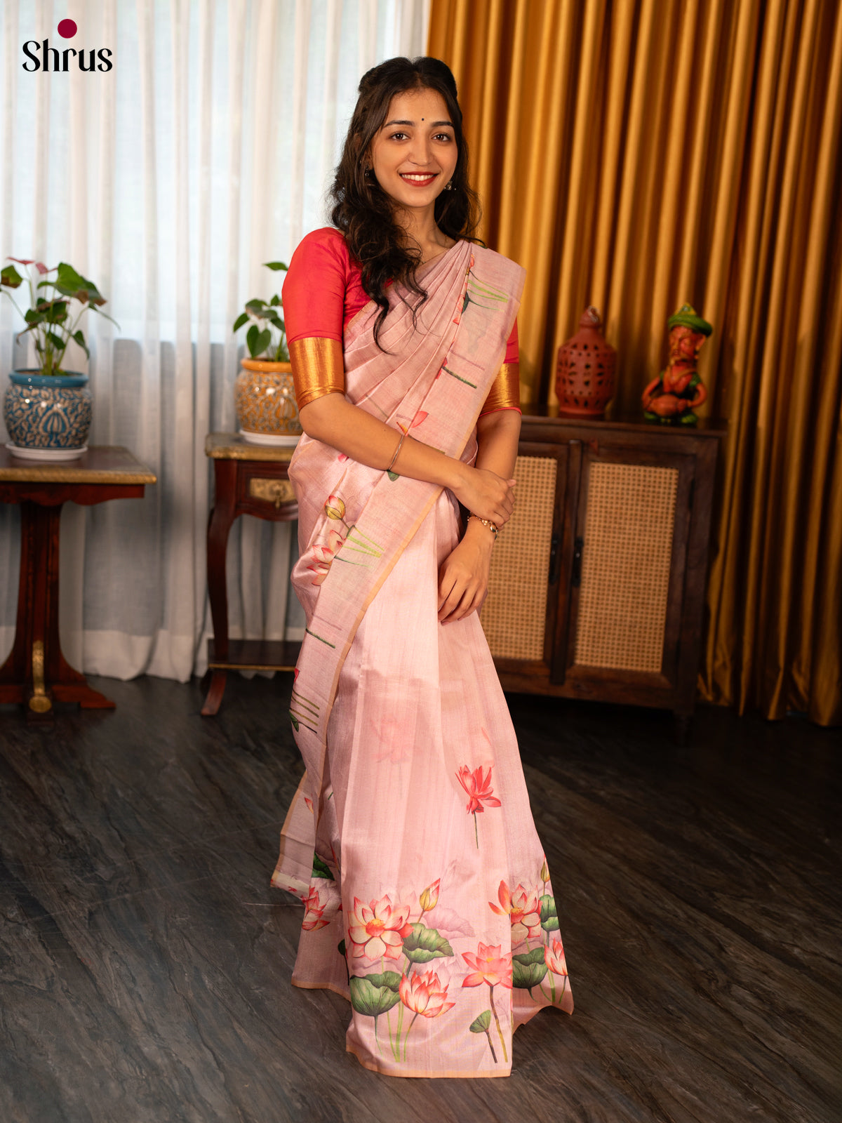 Pink - Semi Tussar Saree - Shop on Shrus.com