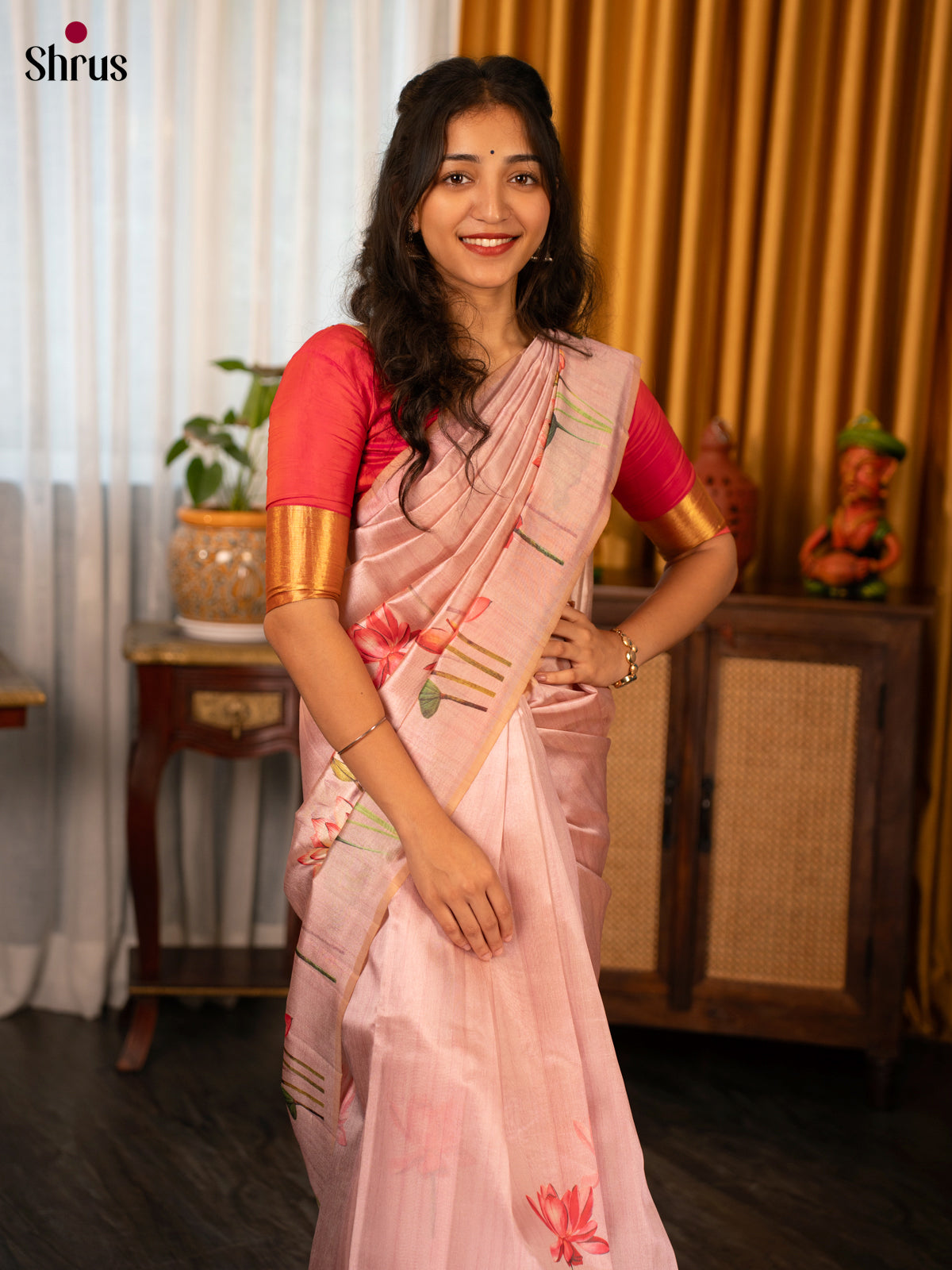Pink - Semi Tussar Saree - Shop on Shrus.com