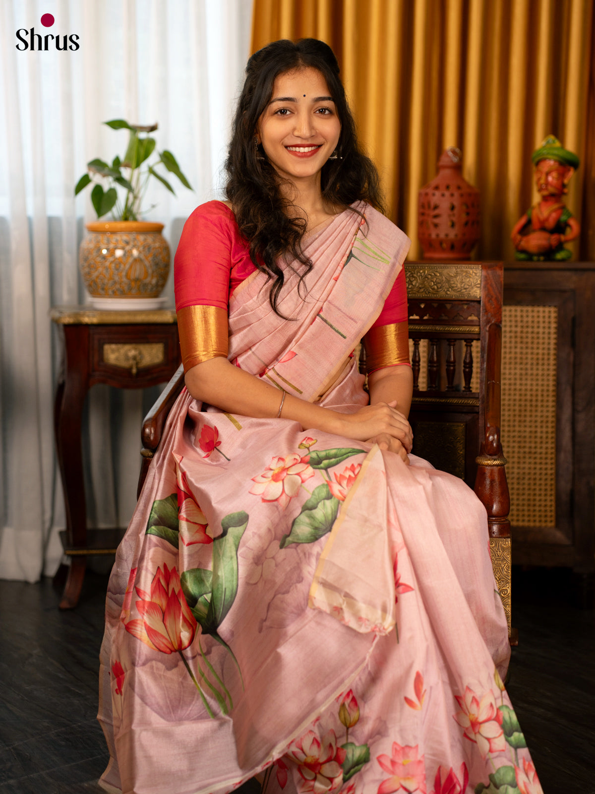 Pink - Semi Tussar Saree - Shop on Shrus.com