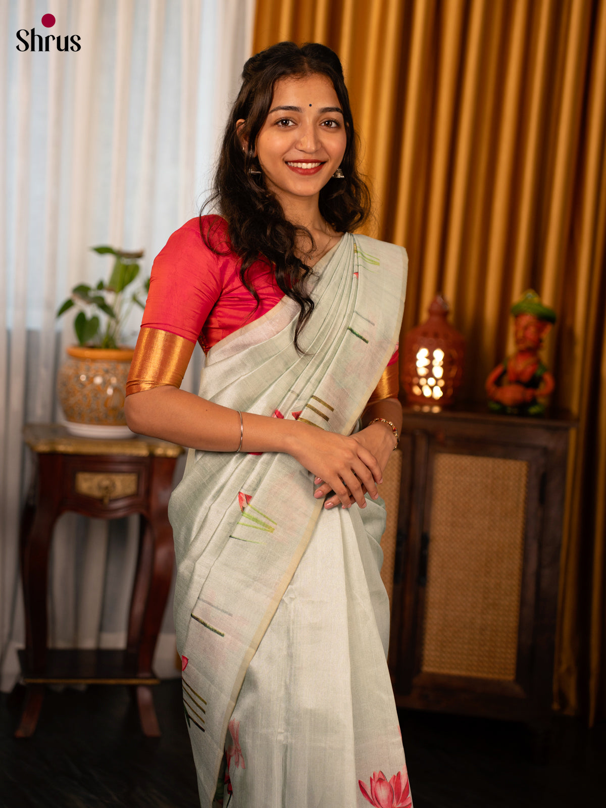 Ice Green- Semi Tussar Saree - Shop on Shrus.com