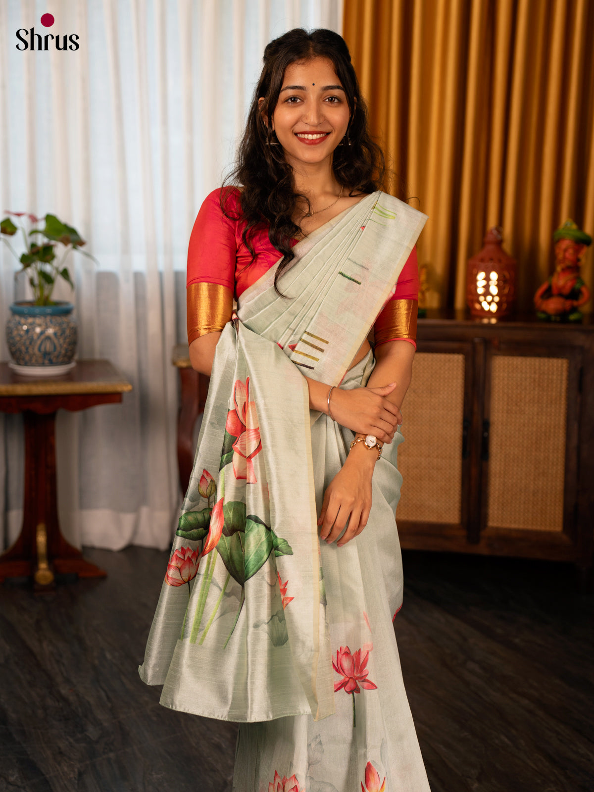 Ice Green- Semi Tussar Saree - Shop on Shrus.com