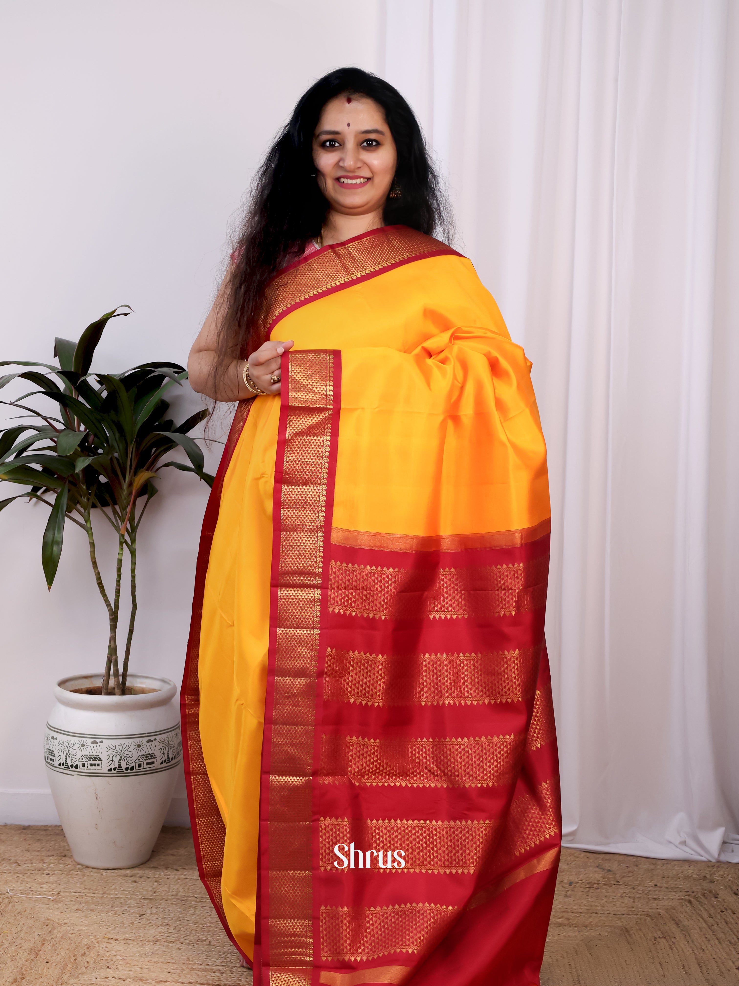 CJS28017 - Kanchipuram silk 9Yards Saree - Shop on Shrus.com