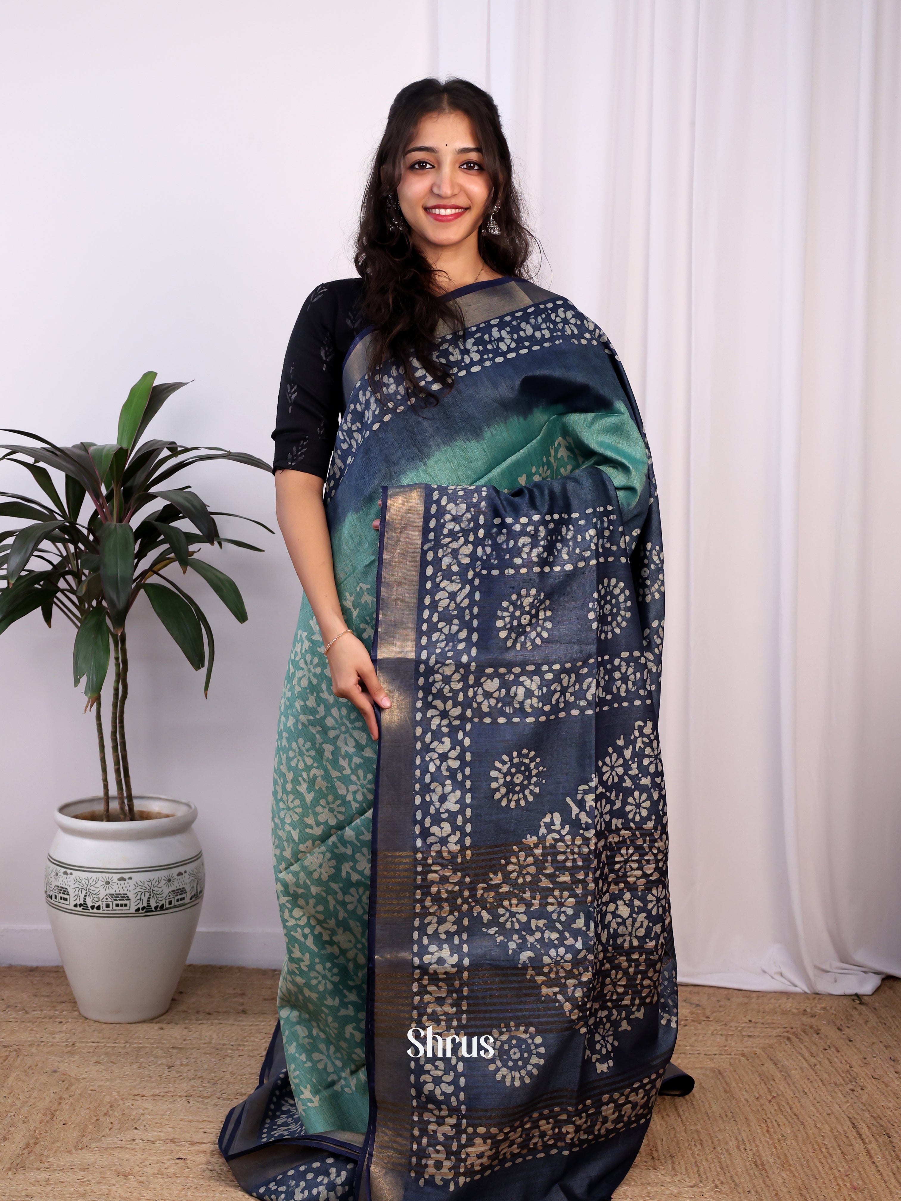 Green & Blue - Bhatik Saree - Shop on Shrus.com