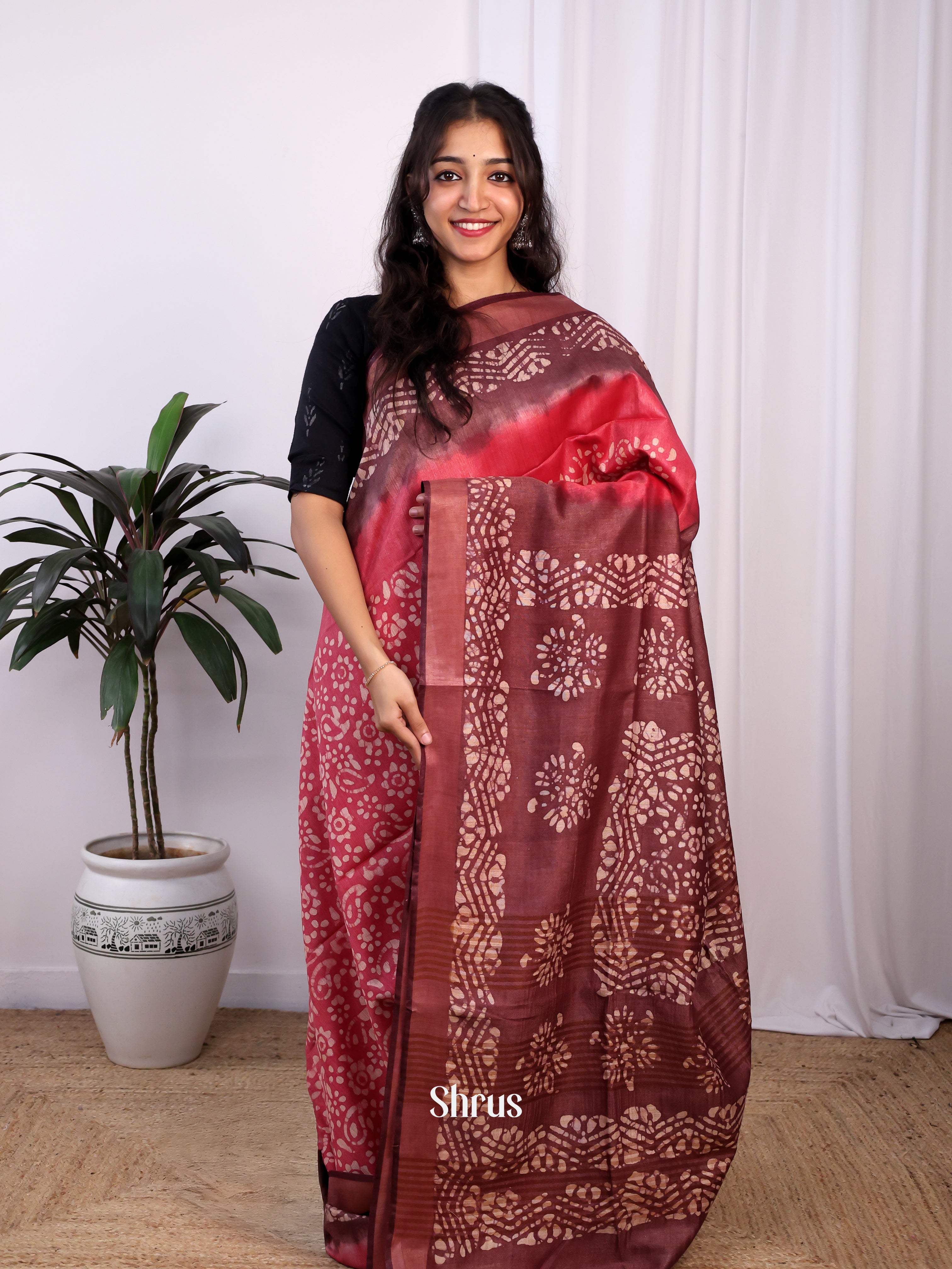 Pink & Brown -Bhatik Saree - Shop on Shrus.com