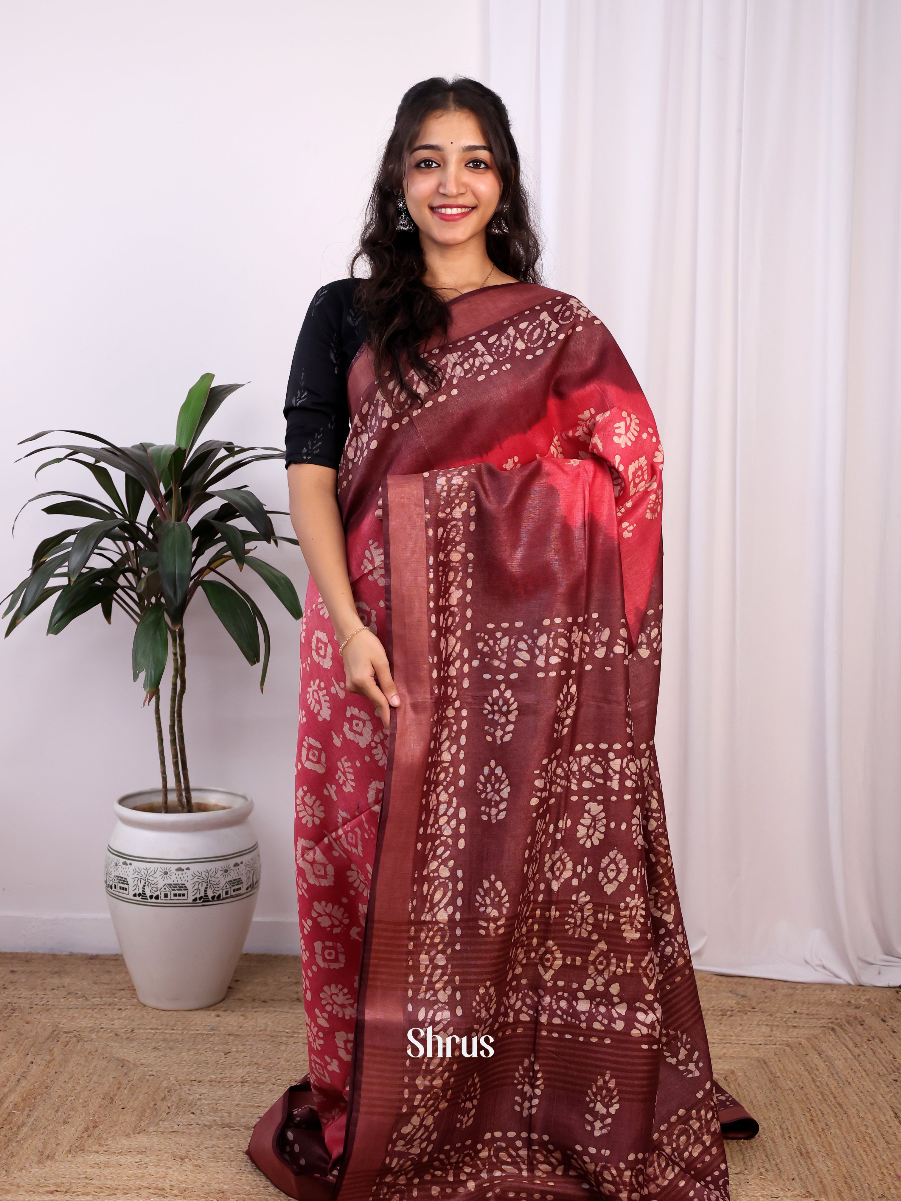 Red & Brown -Bhatik Saree - Shop on Shrus.com