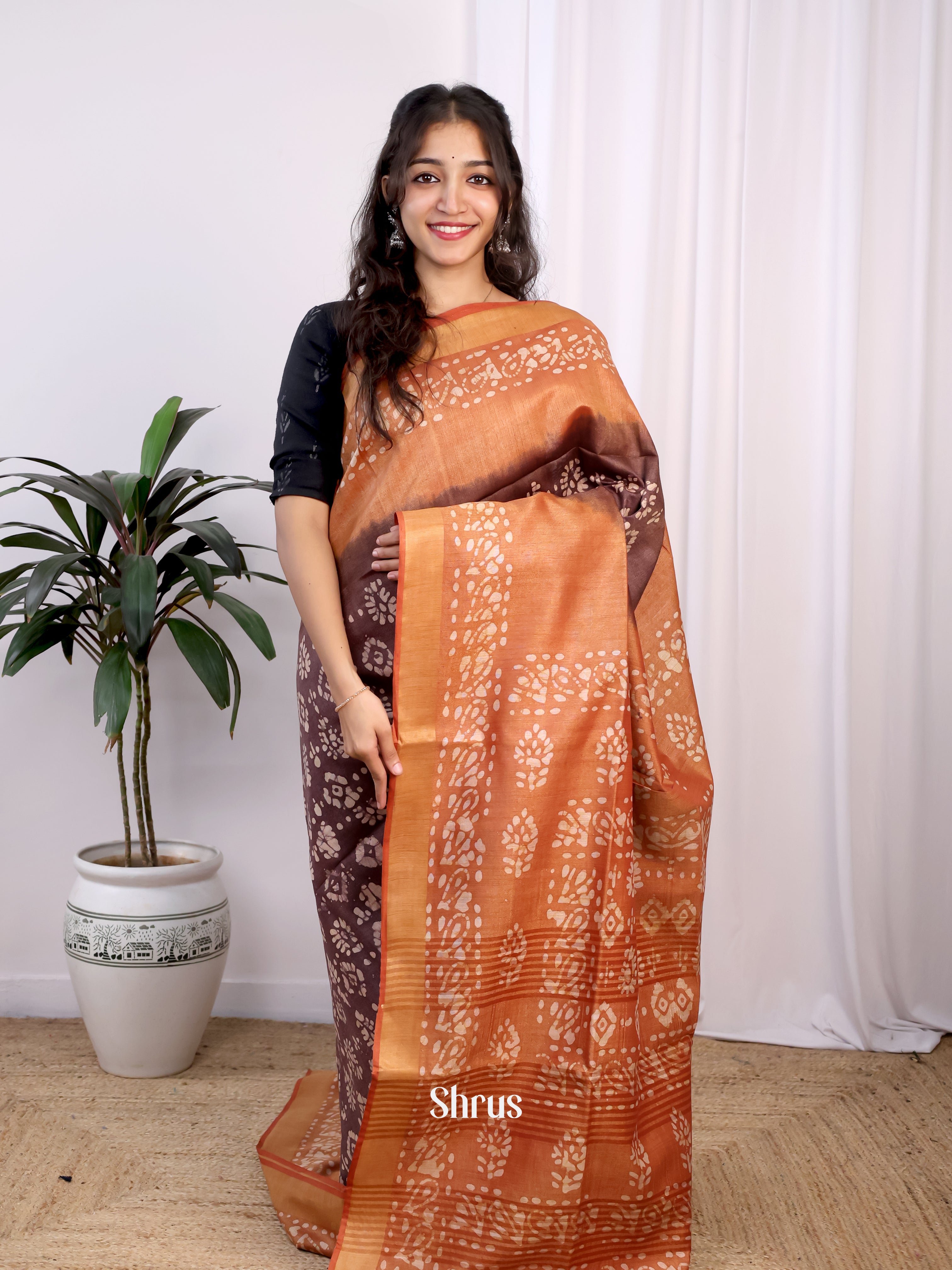 Dark Brown & Brown -Bhatik Saree - Shop on Shrus.com
