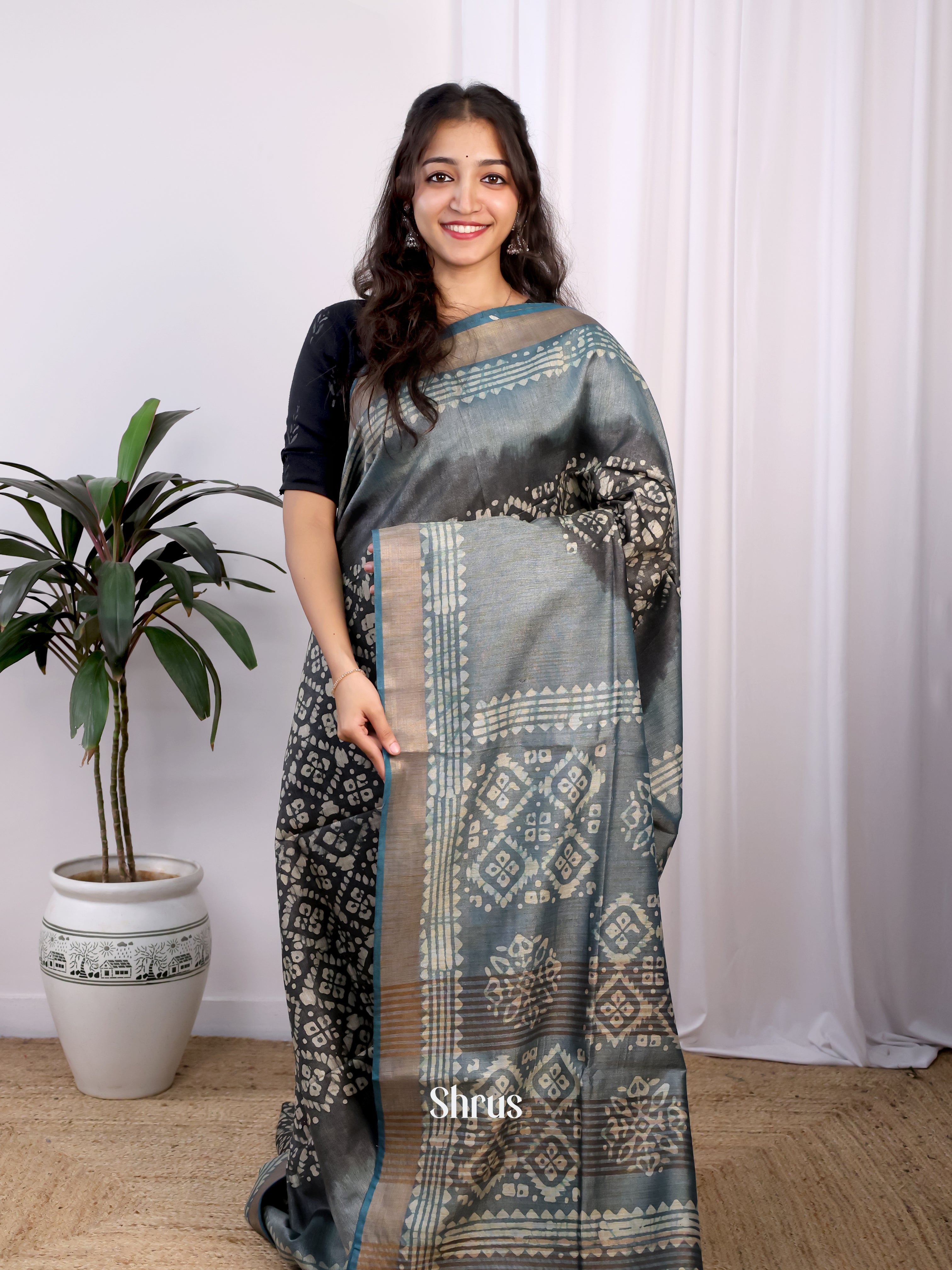 Black & Grey -Bhatik Saree - Shop on Shrus.com