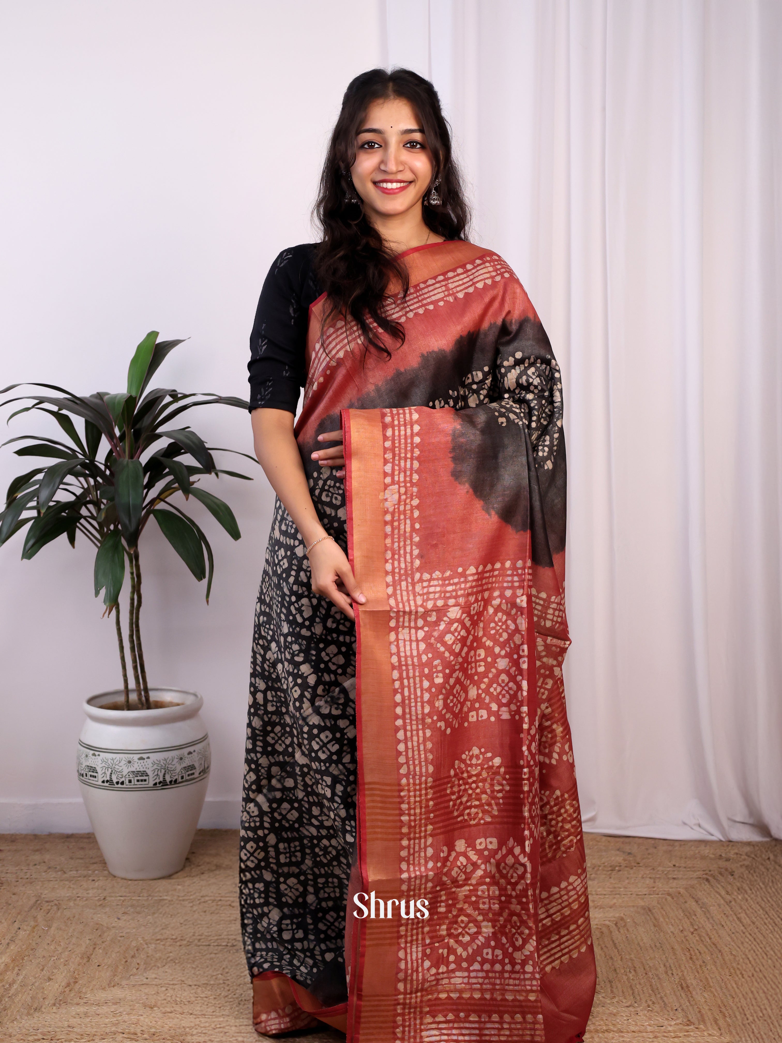 Black & Brown -Bhatik Saree - Shop on Shrus.com