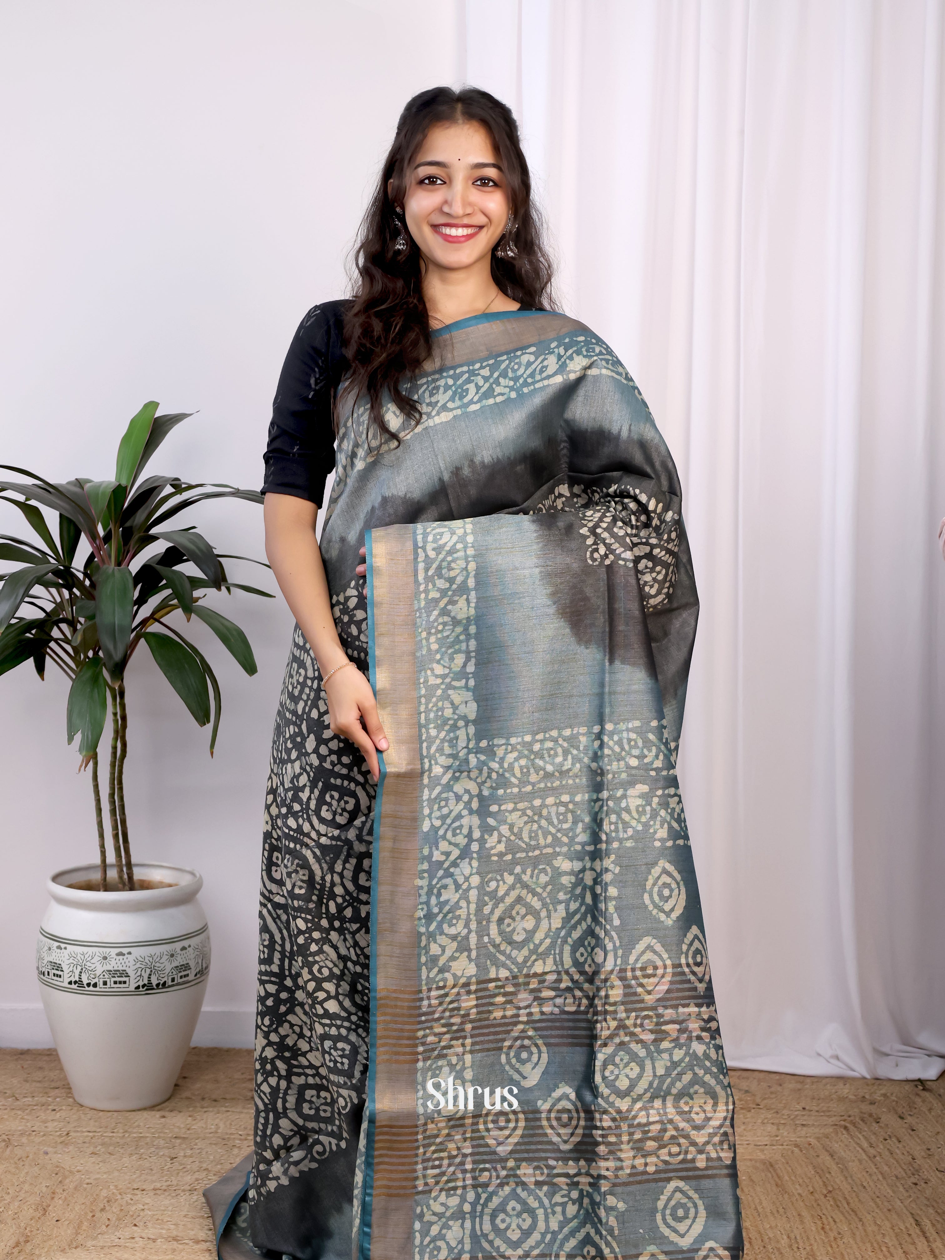 Black & Grey -Bhatik Saree - Shop on Shrus.com