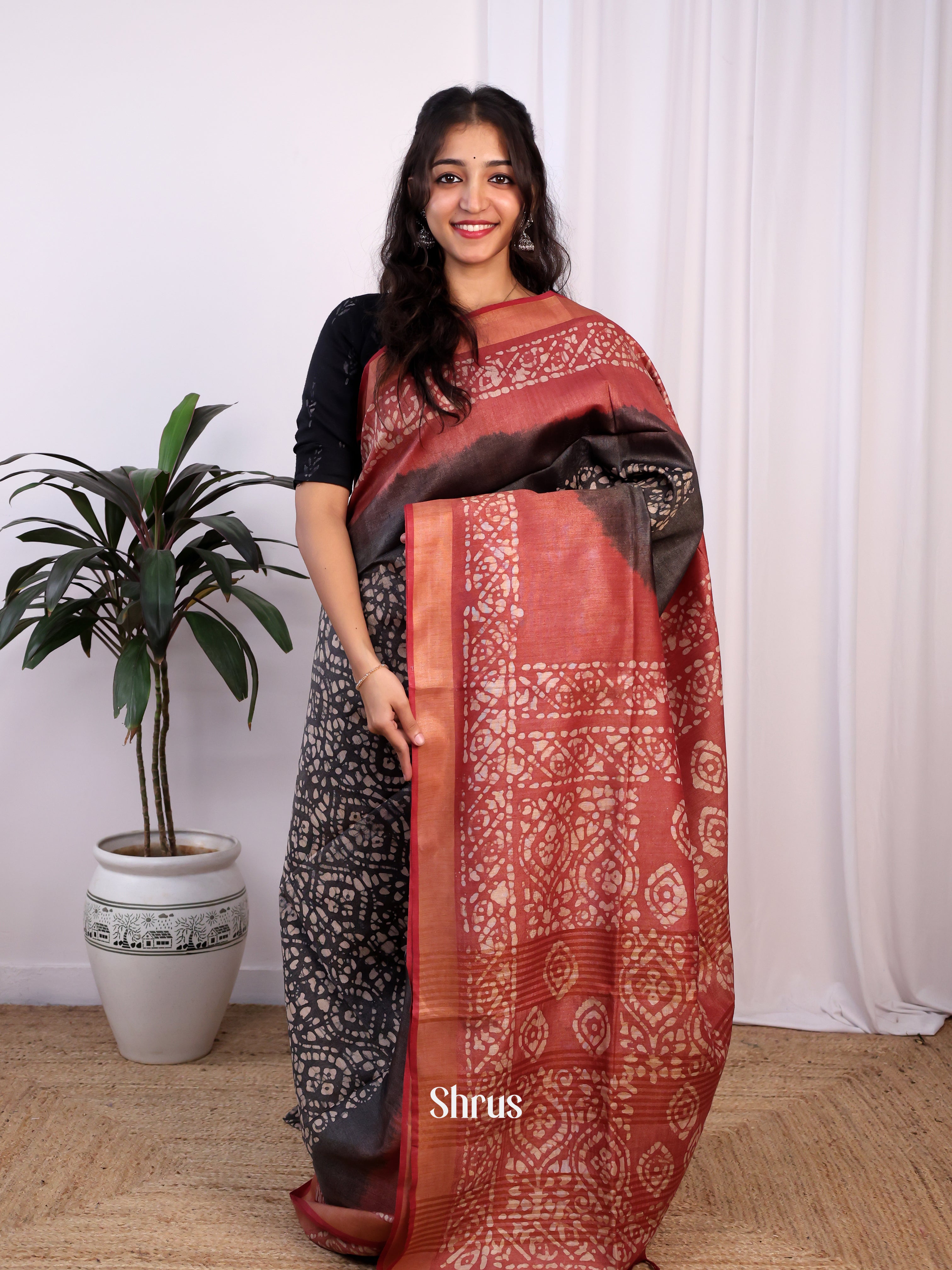 Black & Brown -Bhatik Saree - Shop on Shrus.com