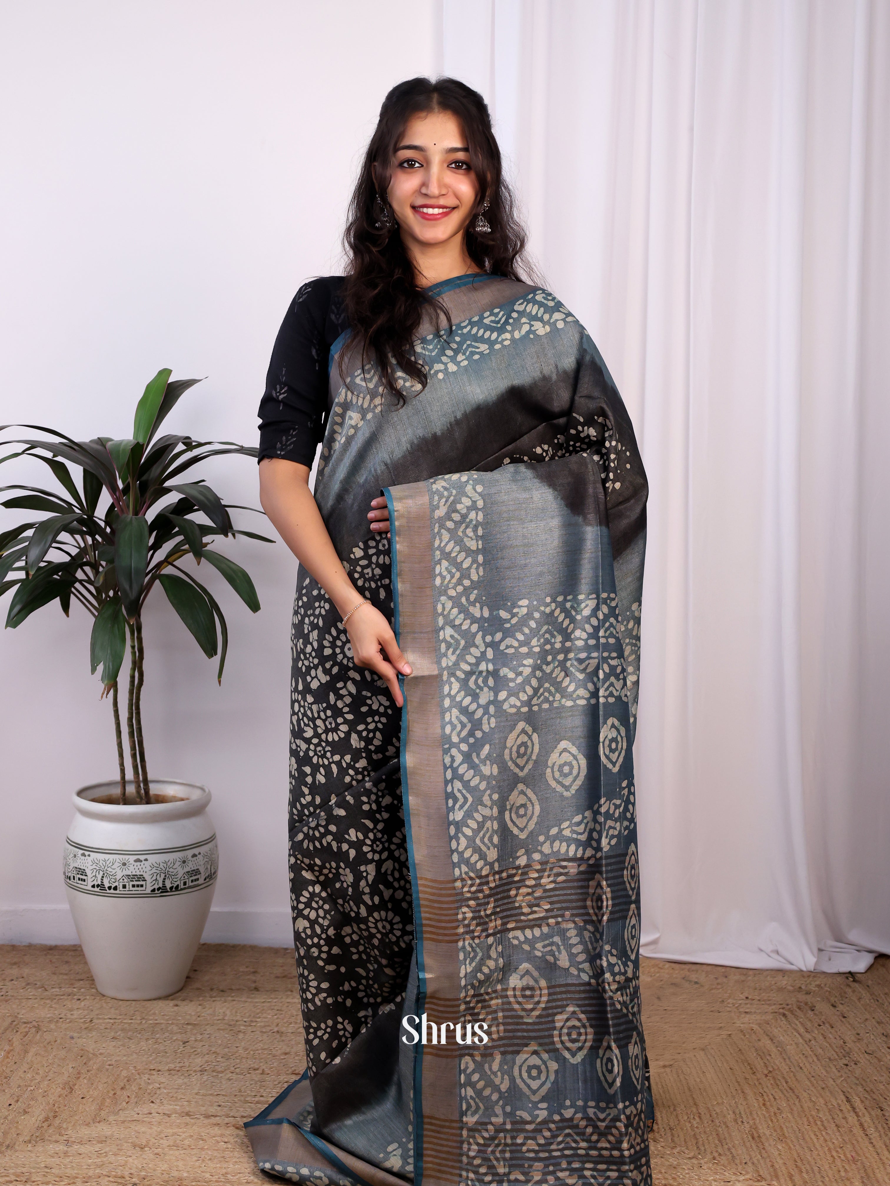 Black & Grey -Bhatik Saree - Shop on Shrus.com