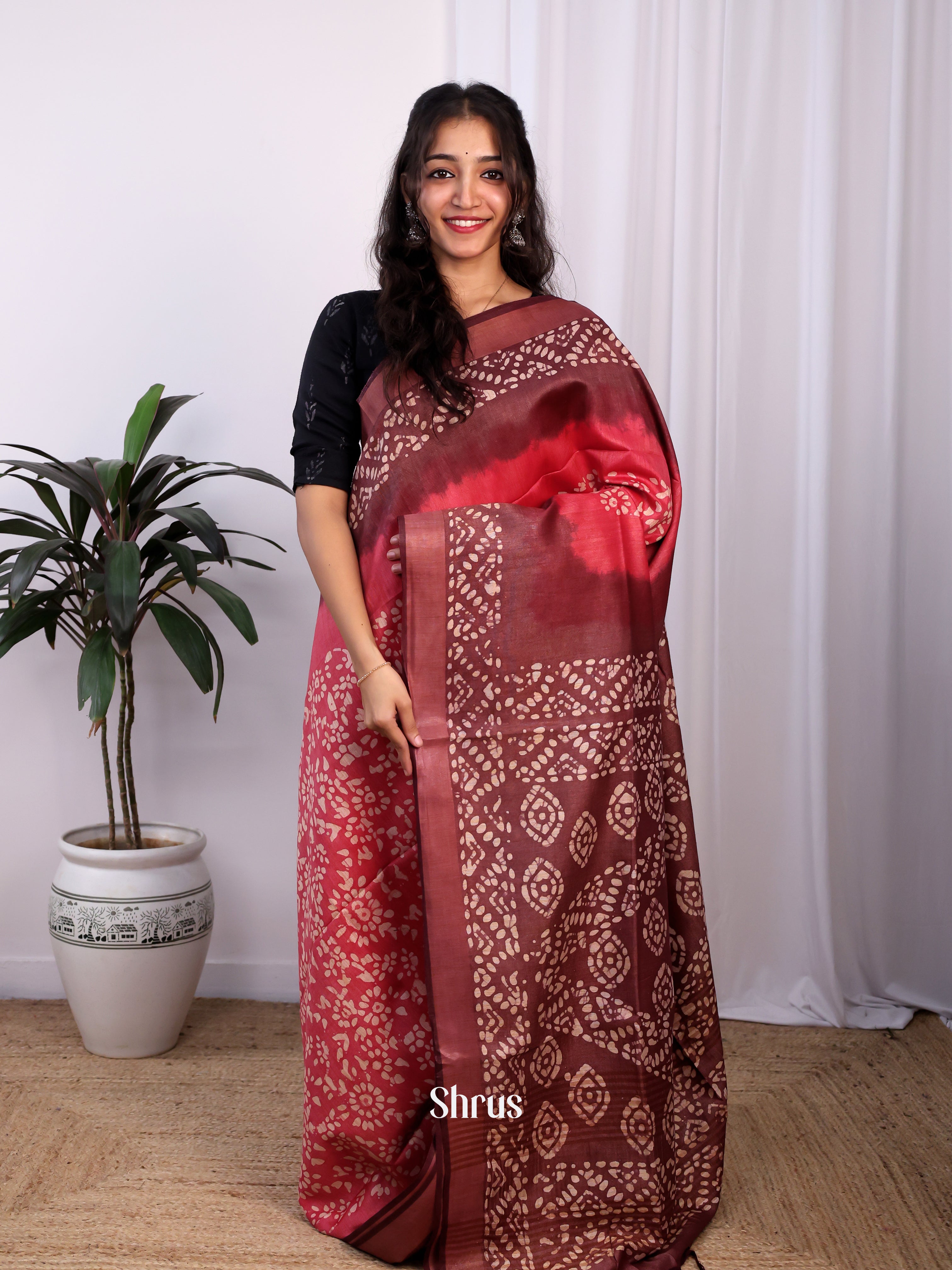 Red & Brown -Bhatik Saree - Shop on Shrus.com