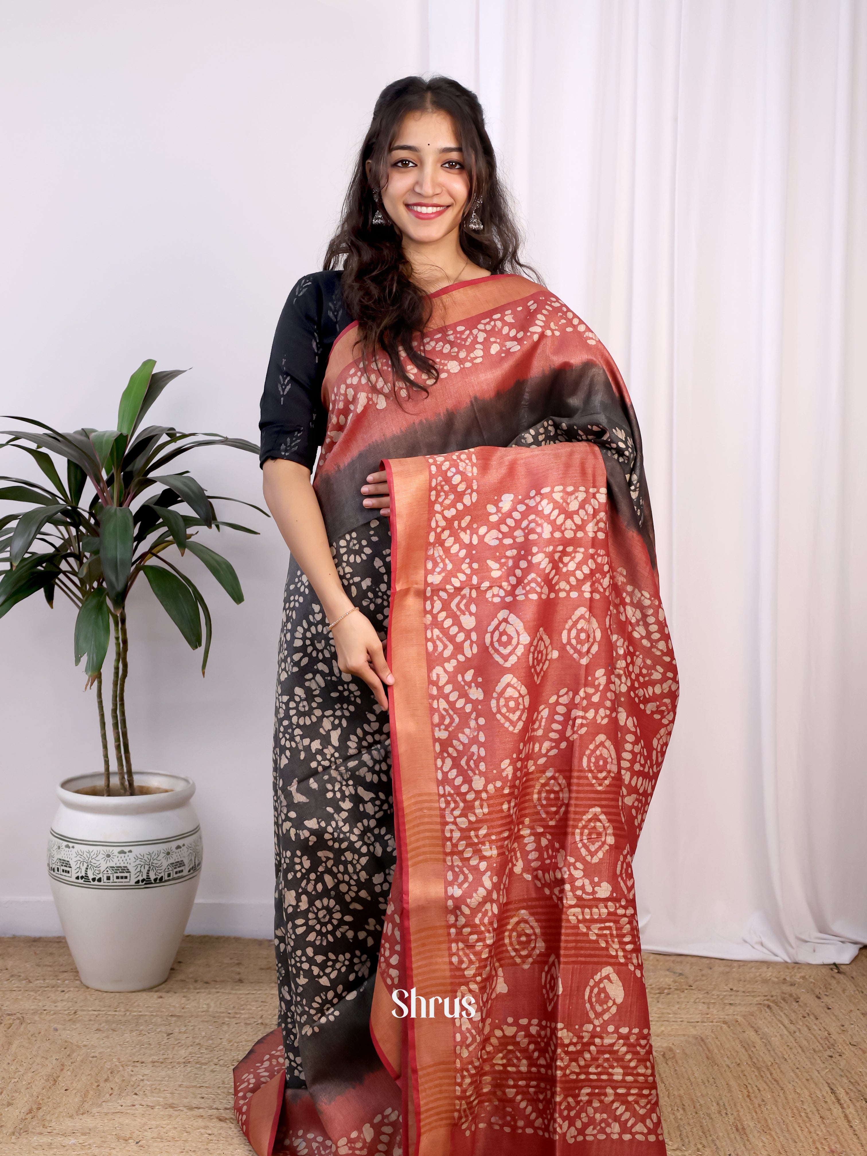 Black & Brown -Bhatik Saree - Shop on Shrus.com