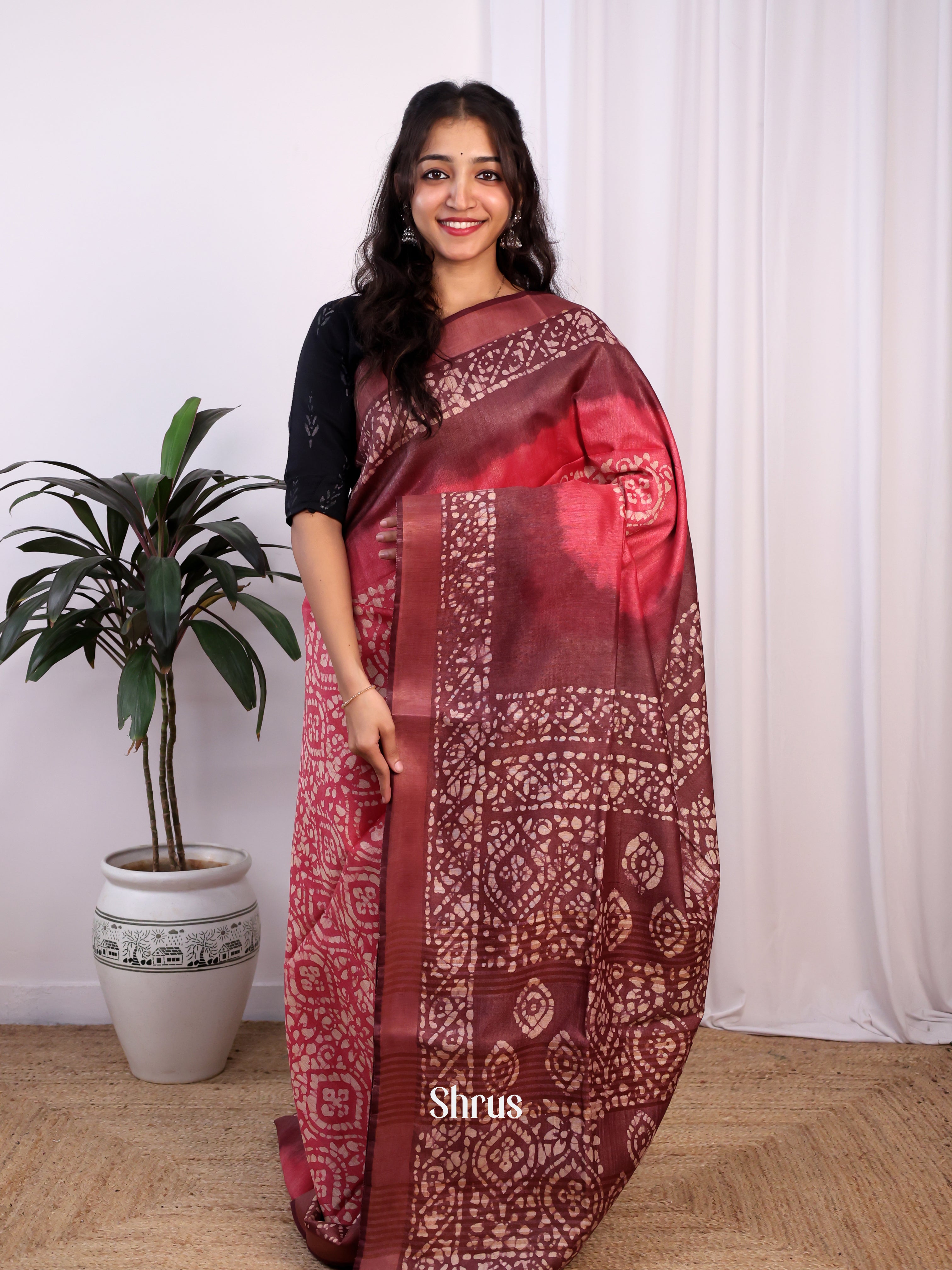 Pink & Brown -Bhatik Saree - Shop on Shrus.com