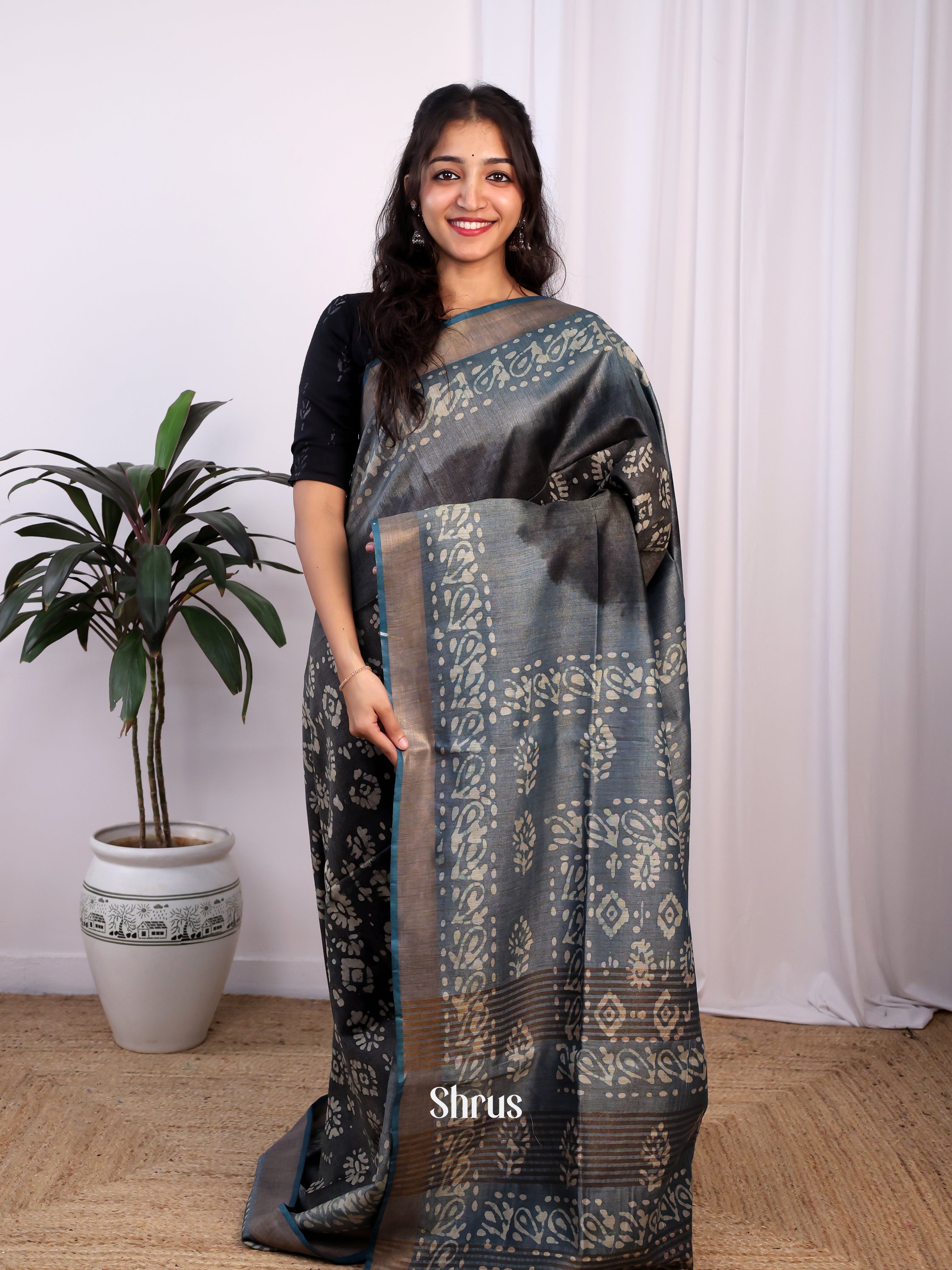 Black & Grey -Bhatik Saree - Shop on Shrus.com