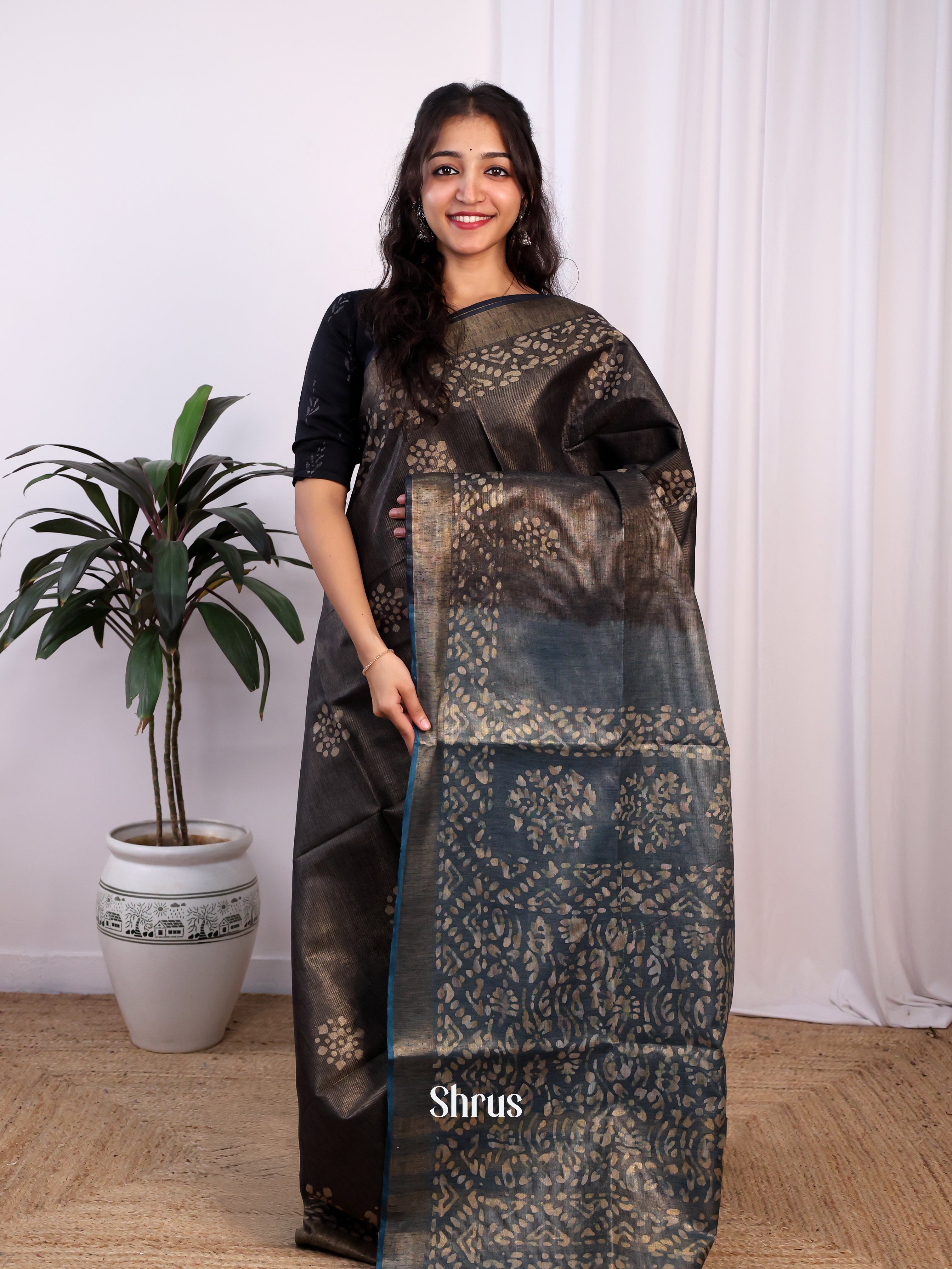Black & Grey -Bhatik Saree - Shop on Shrus.com