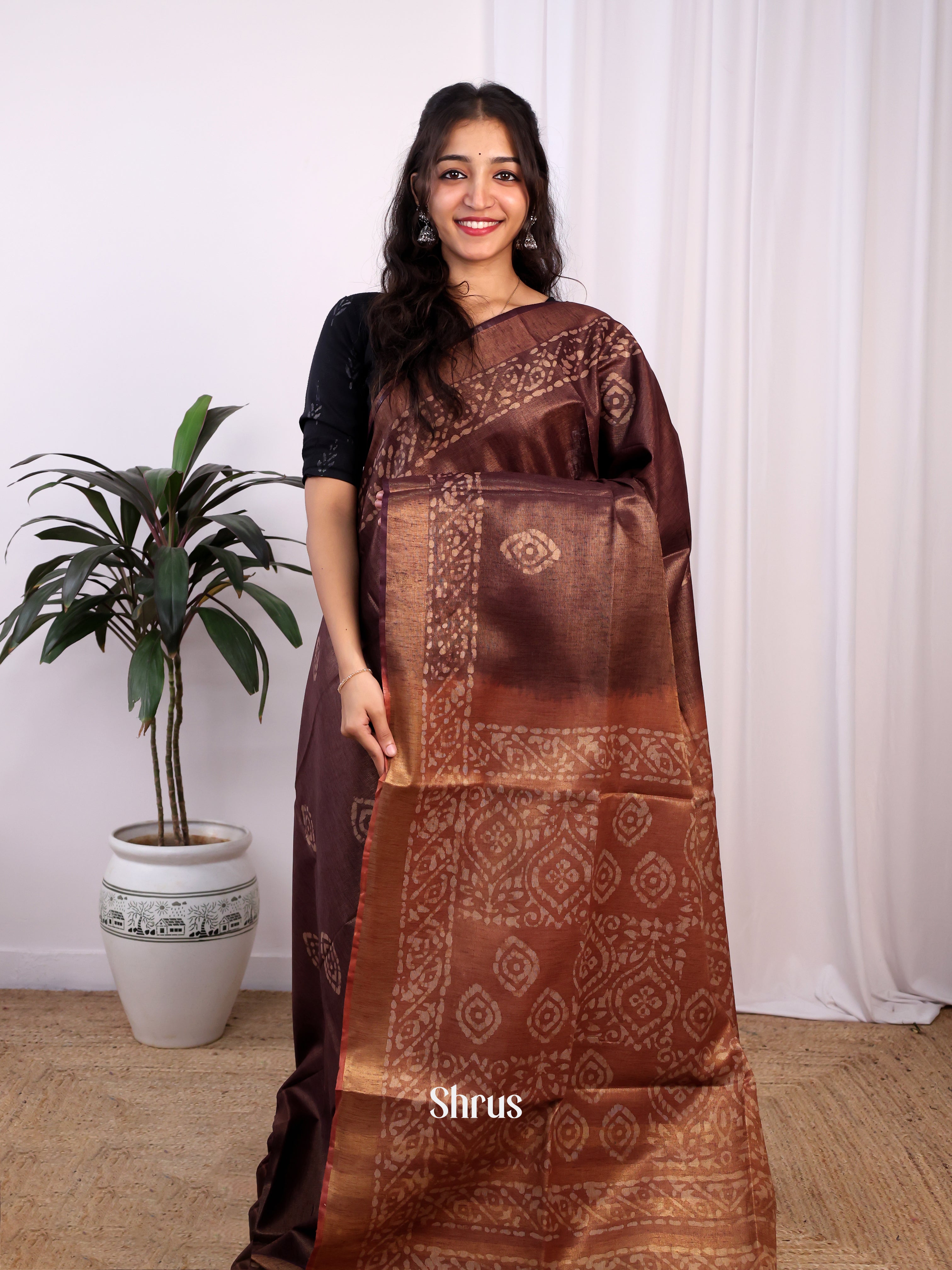 Brown -Bhatik Saree - Shop on Shrus.com