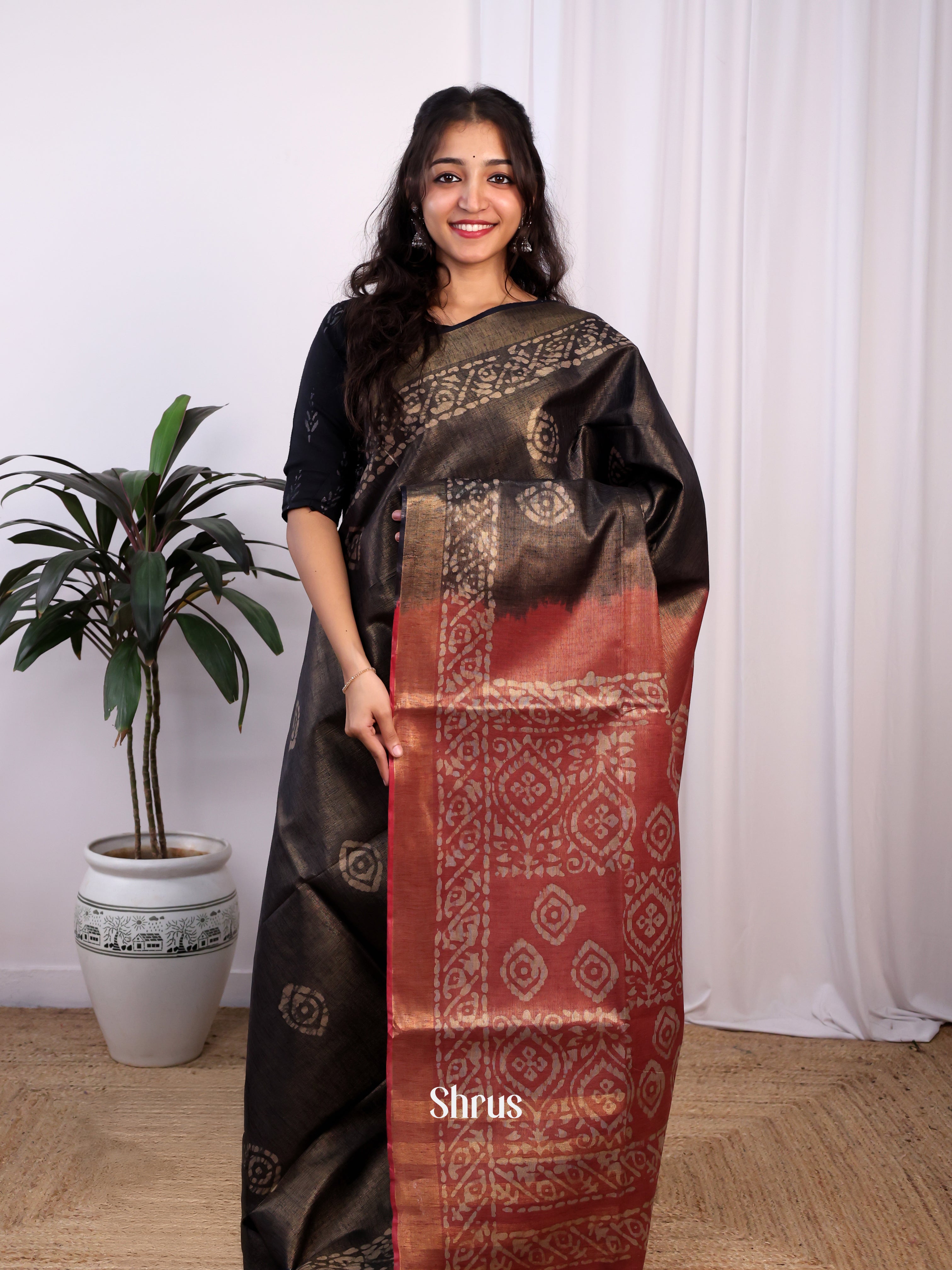 Black & Brown -Bhatik Saree - Shop on Shrus.com
