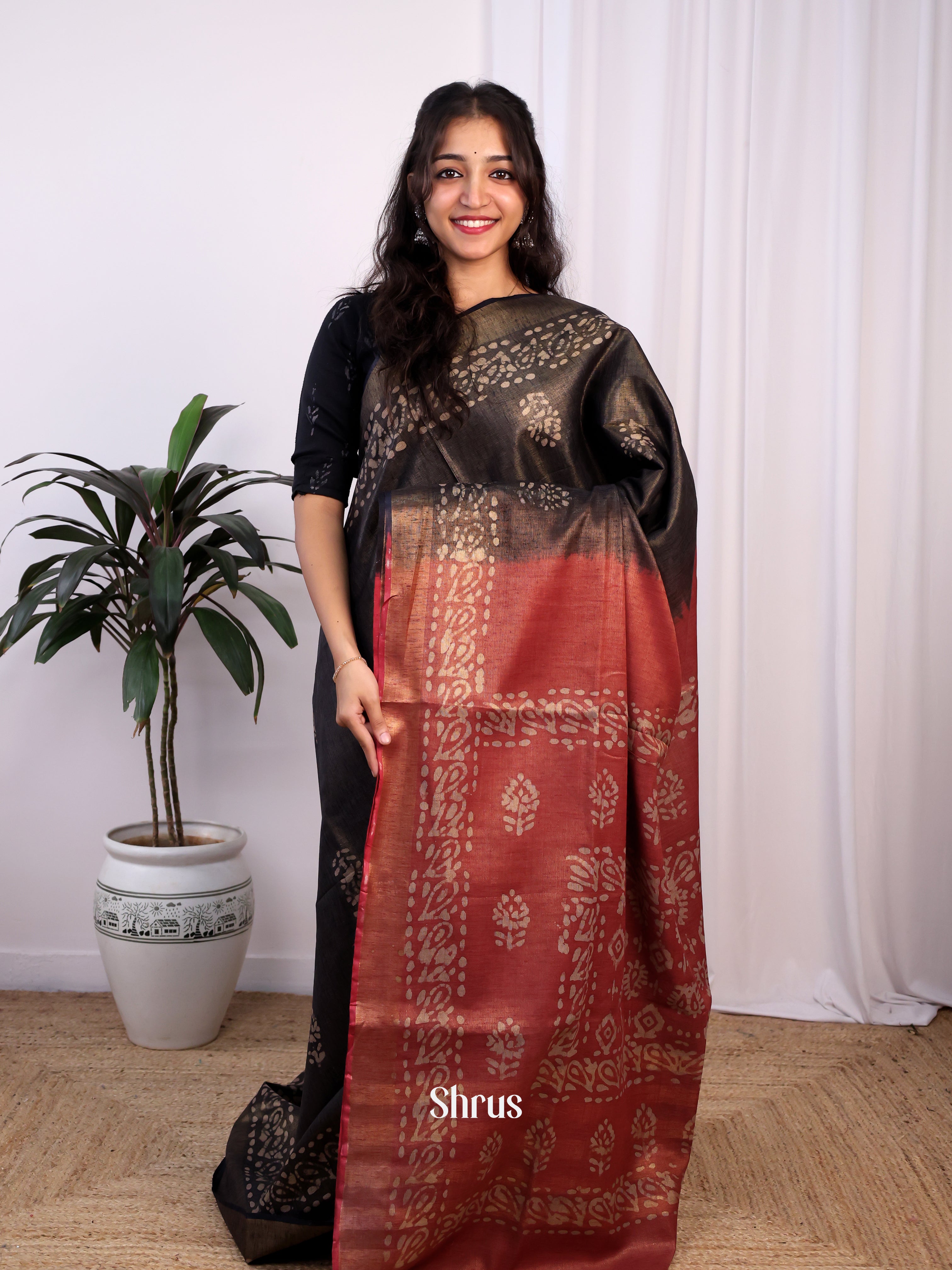 Black & Brown -Bhatik Saree - Shop on Shrus.com