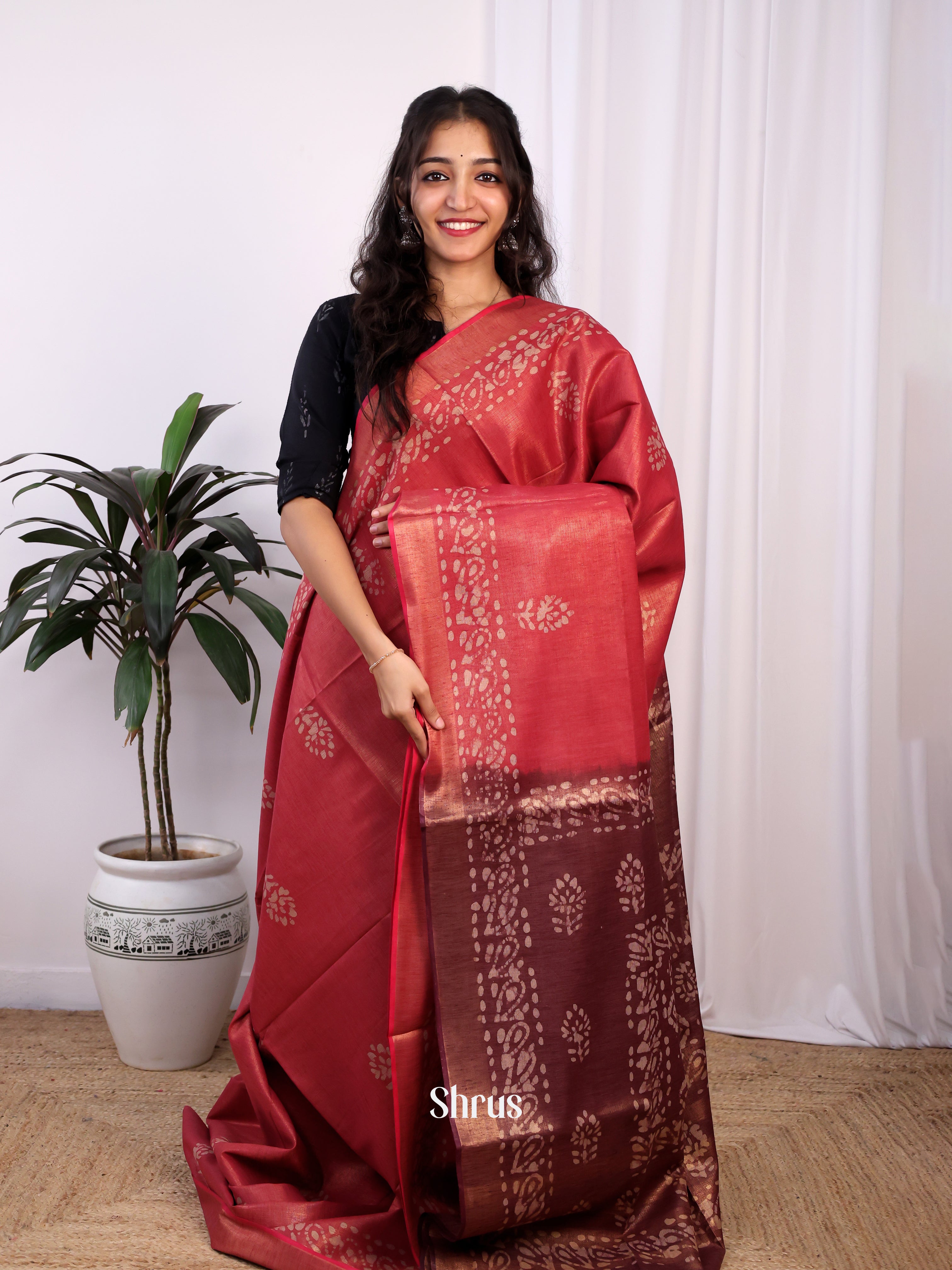 Red & Brown -Bhatik Saree - Shop on Shrus.com