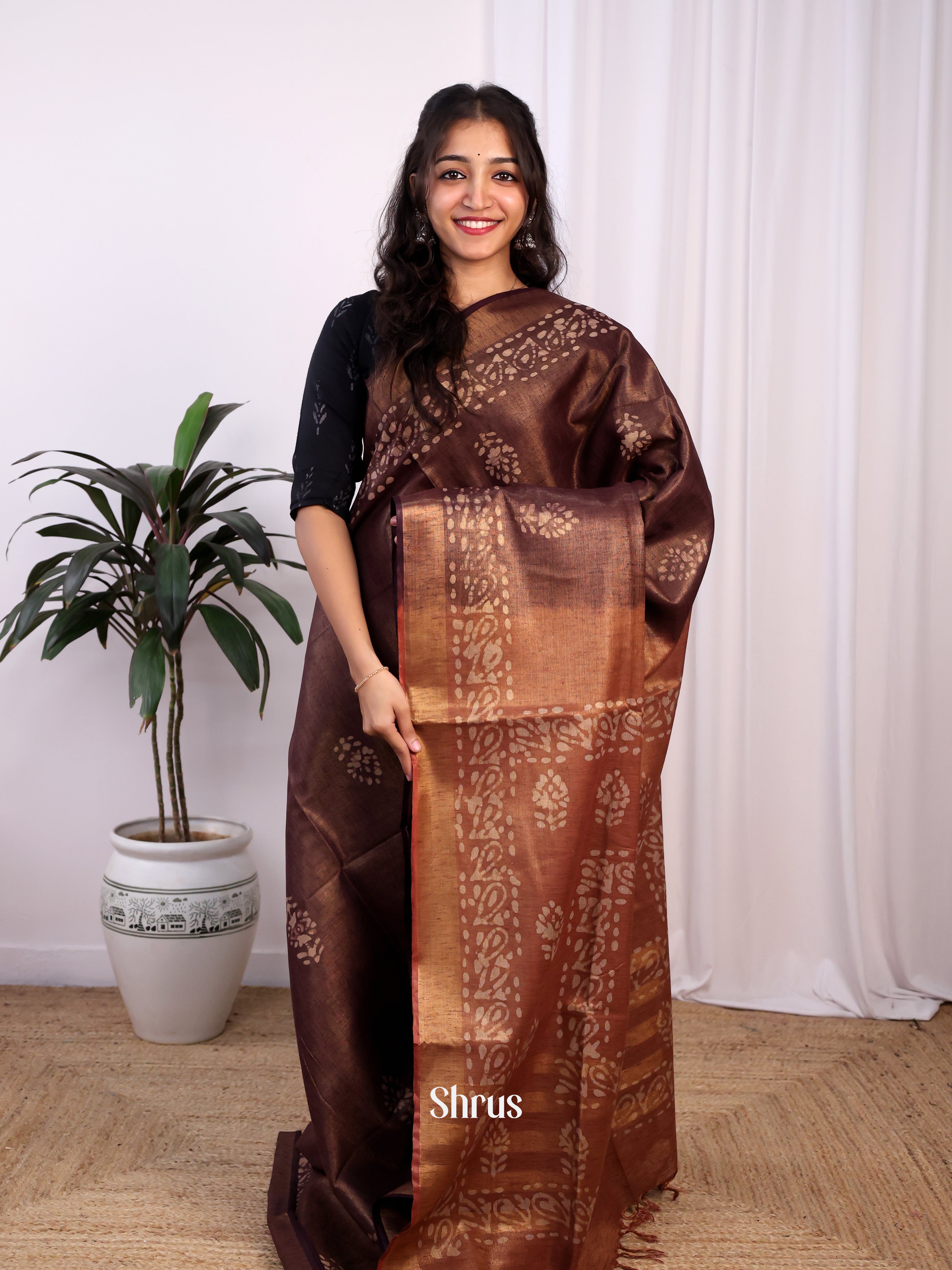 Dark Brown & Brown -Bhatik Saree - Shop on Shrus.com