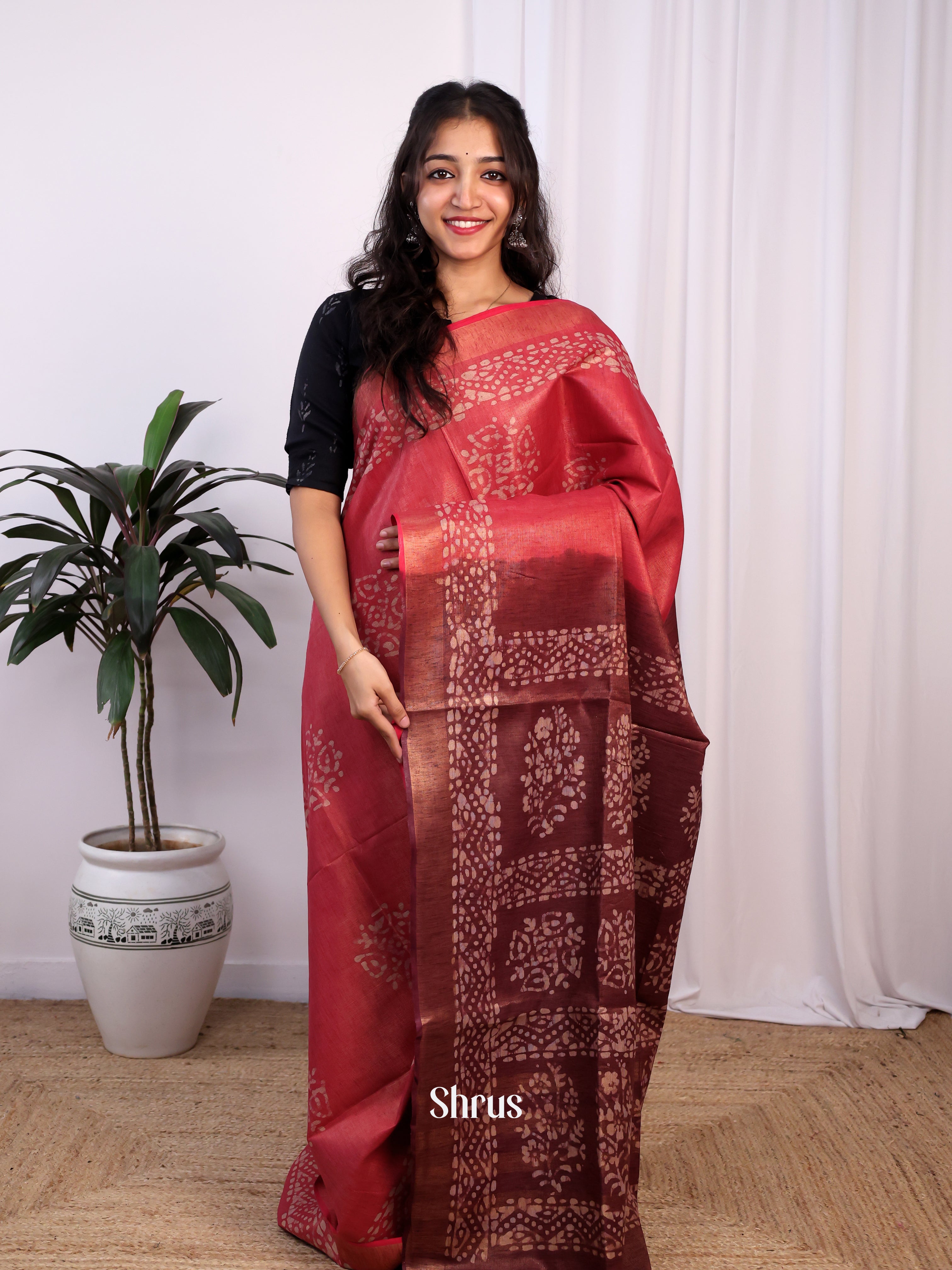 Pink & Brown-Bhatik Saree - Shop on Shrus.com