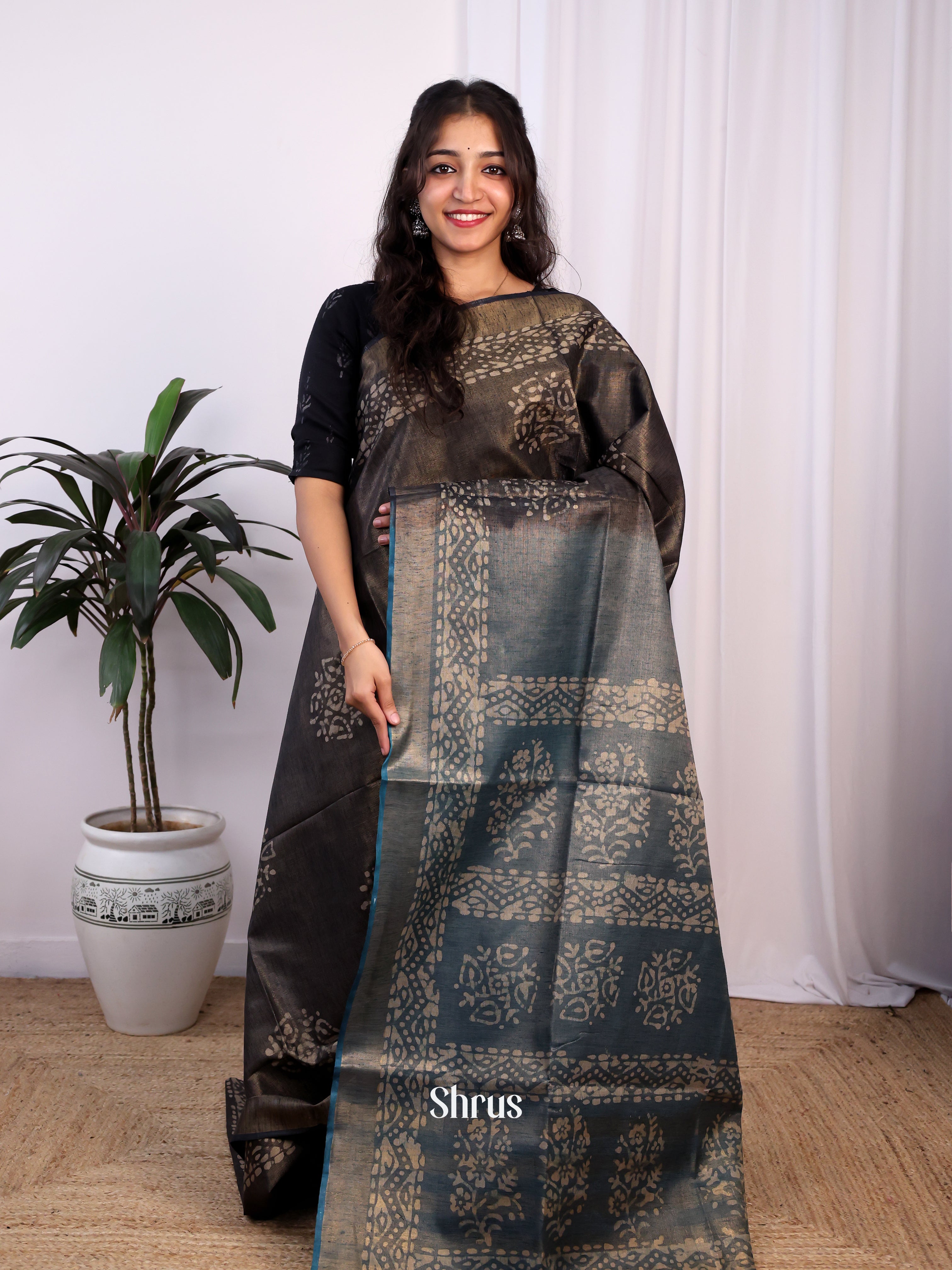 Black & Grey -Bhatik Saree - Shop on Shrus.com