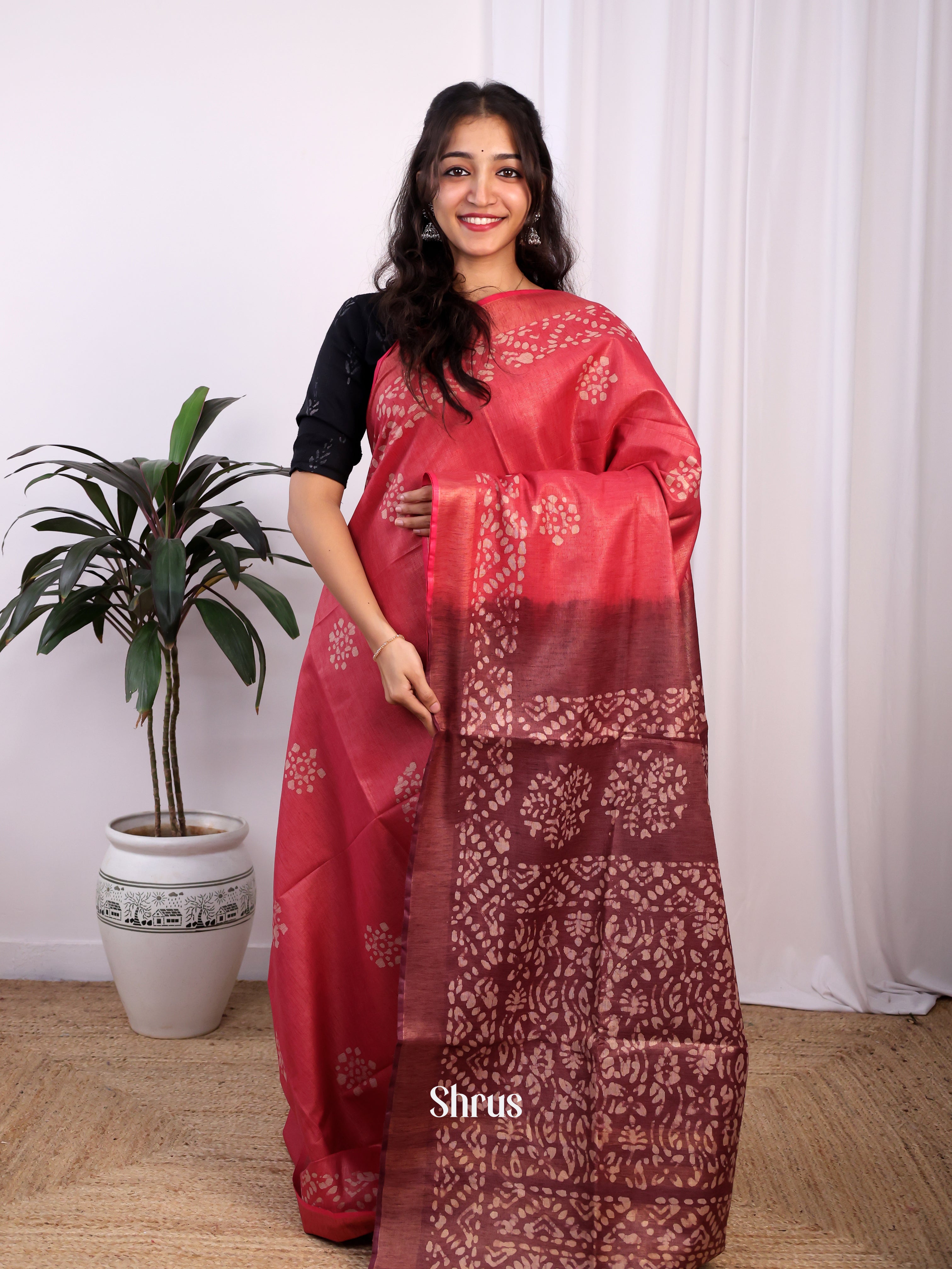 Pink & Brown-Bhatik Saree - Shop on Shrus.com