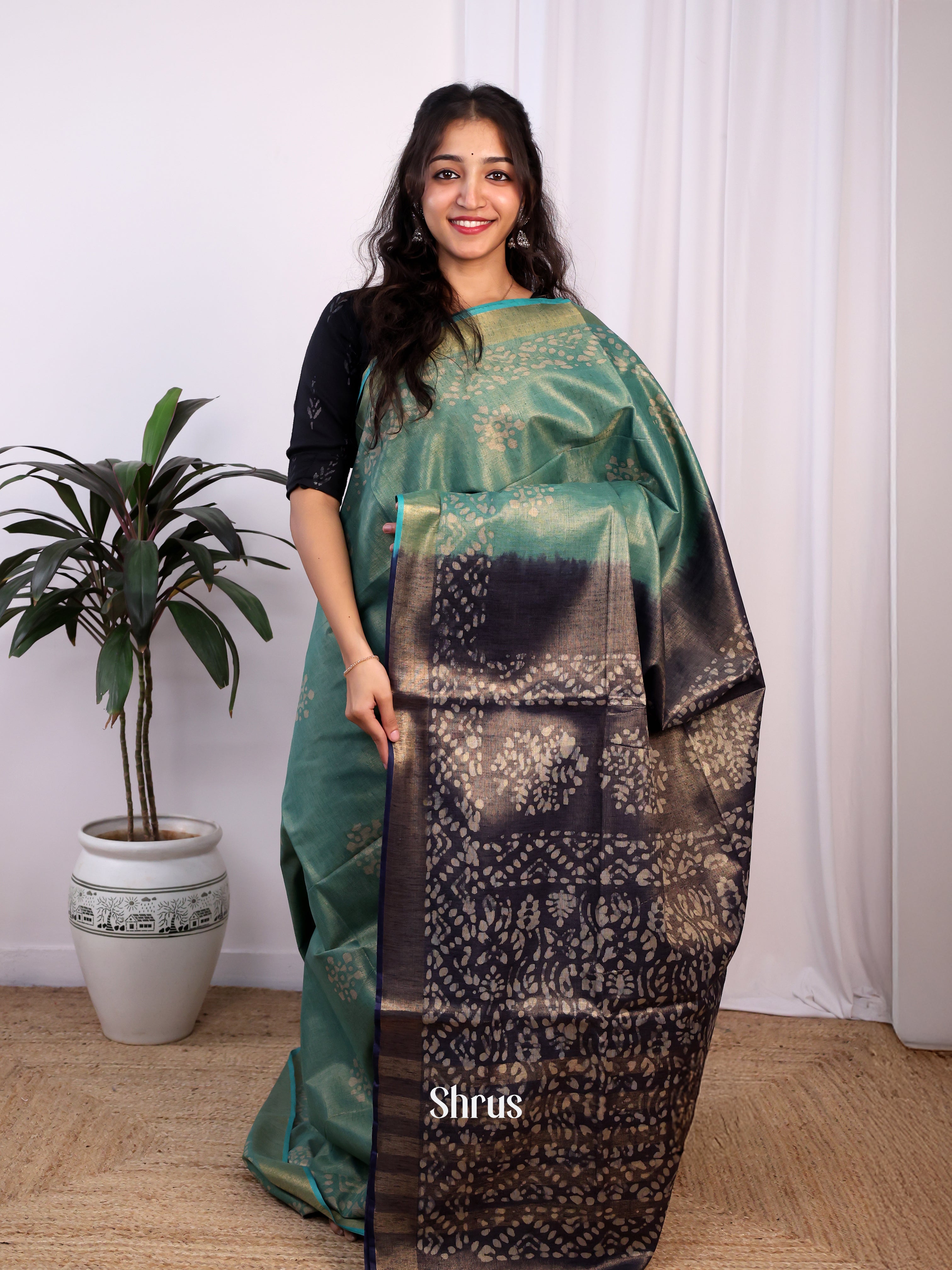 Teal & Blue -Bhatik Saree - Shop on Shrus.com
