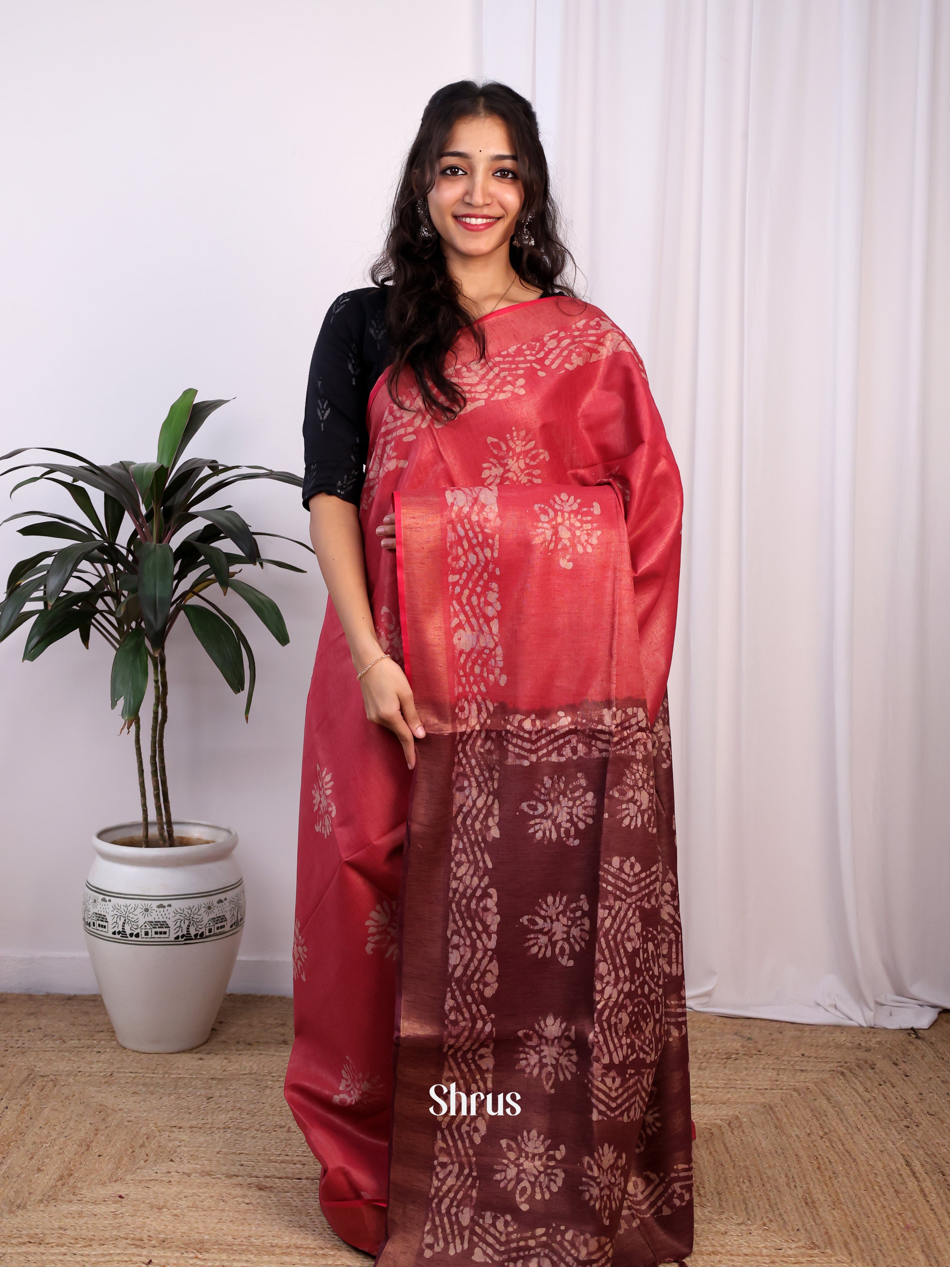 Pink & Brown -Bhatik Saree - Shop on Shrus.com