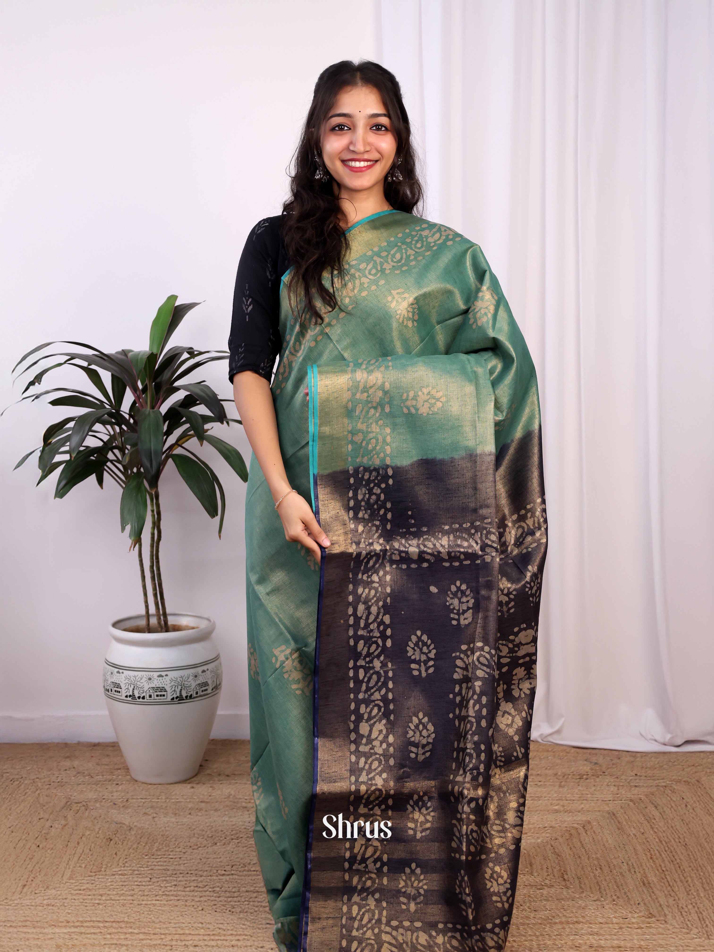 Green & Black-Bhatik Saree - Shop on Shrus.com