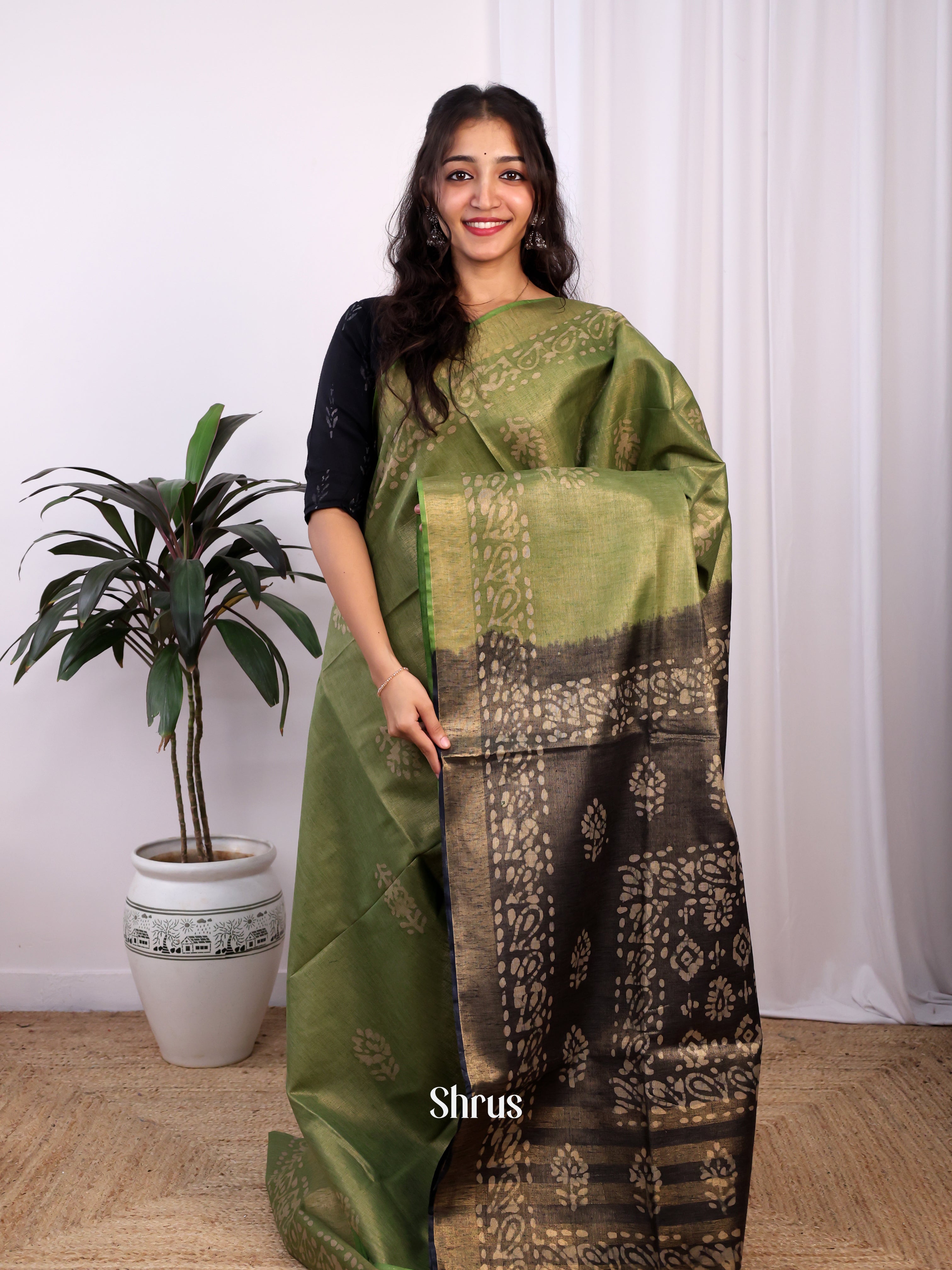Green & Grey -Bhatik Saree - Shop on Shrus.com