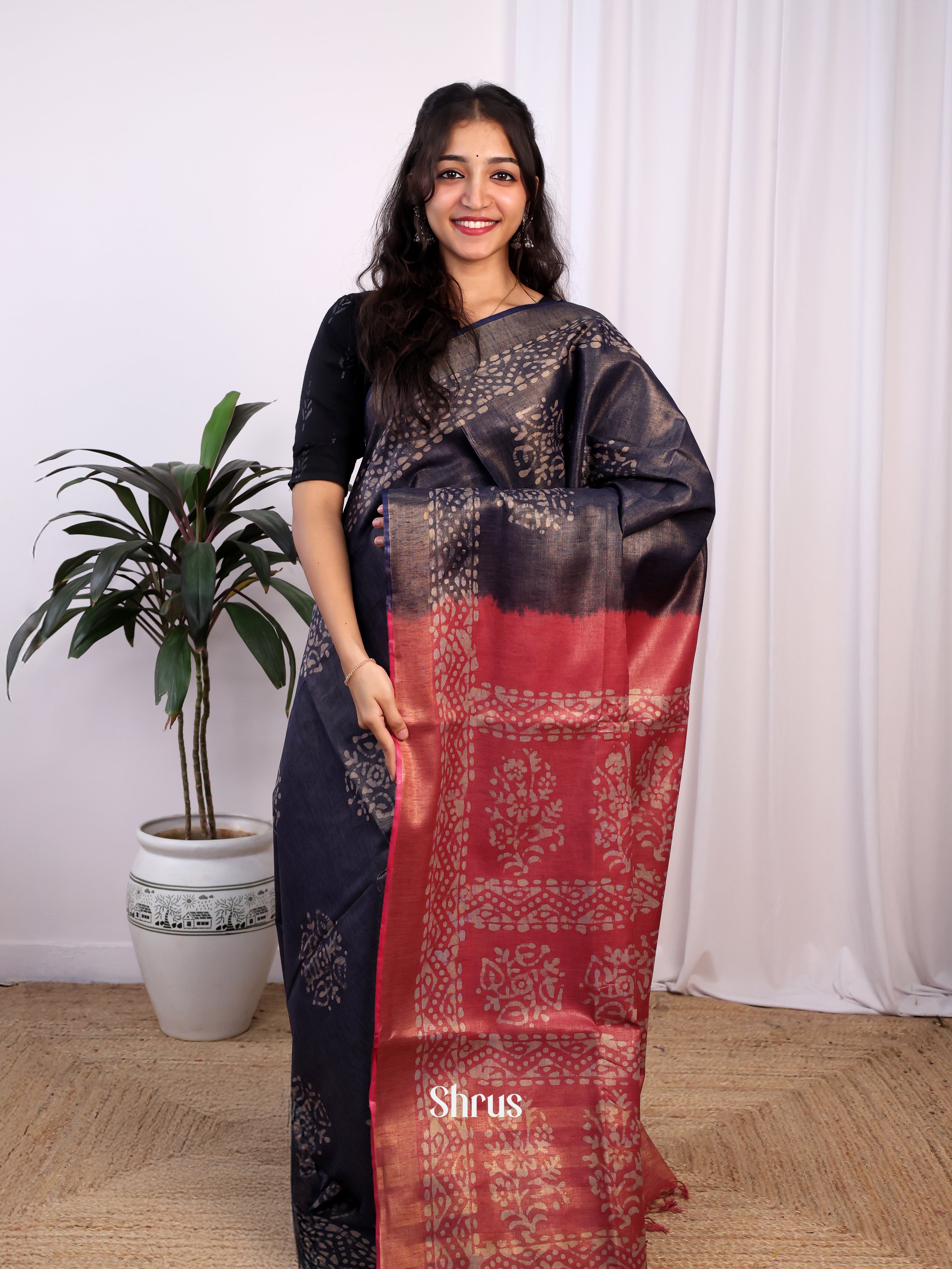 Blue & Red -Bhatik Saree - Shop on Shrus.com