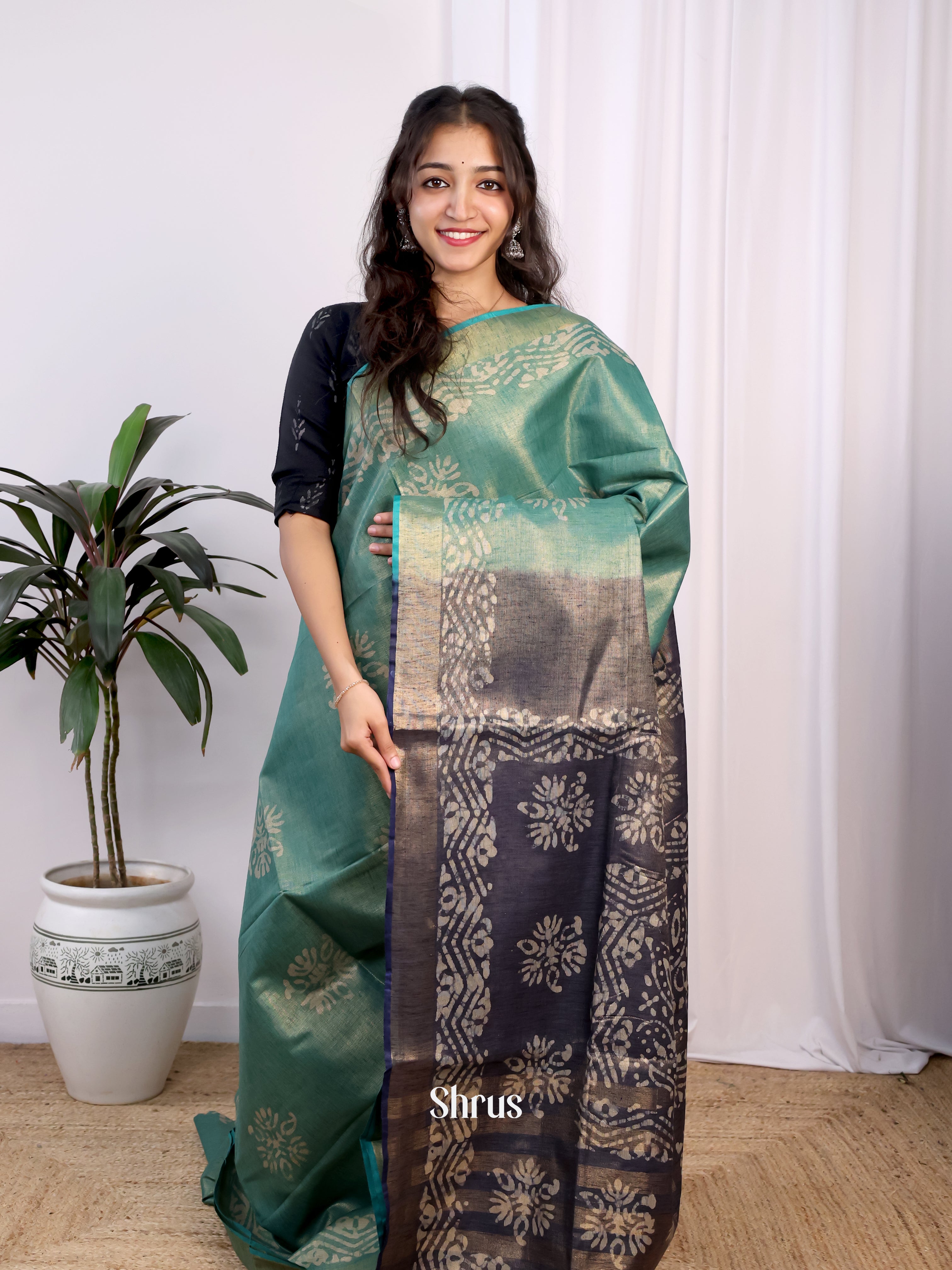 Teal & Blue -Bhatik Saree - Shop on Shrus.com
