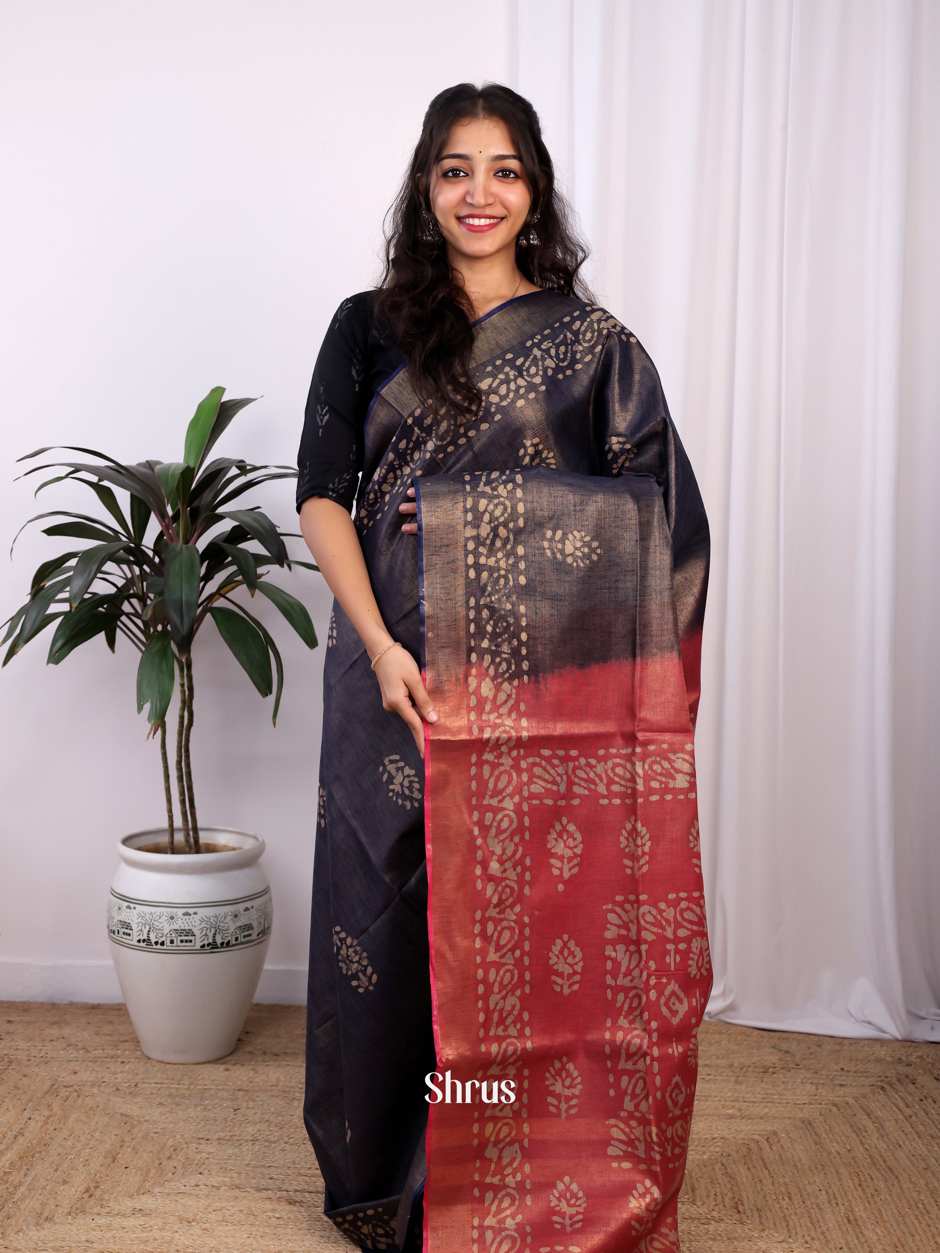 Blue & Pink -Bhatik Saree - Shop on Shrus.com