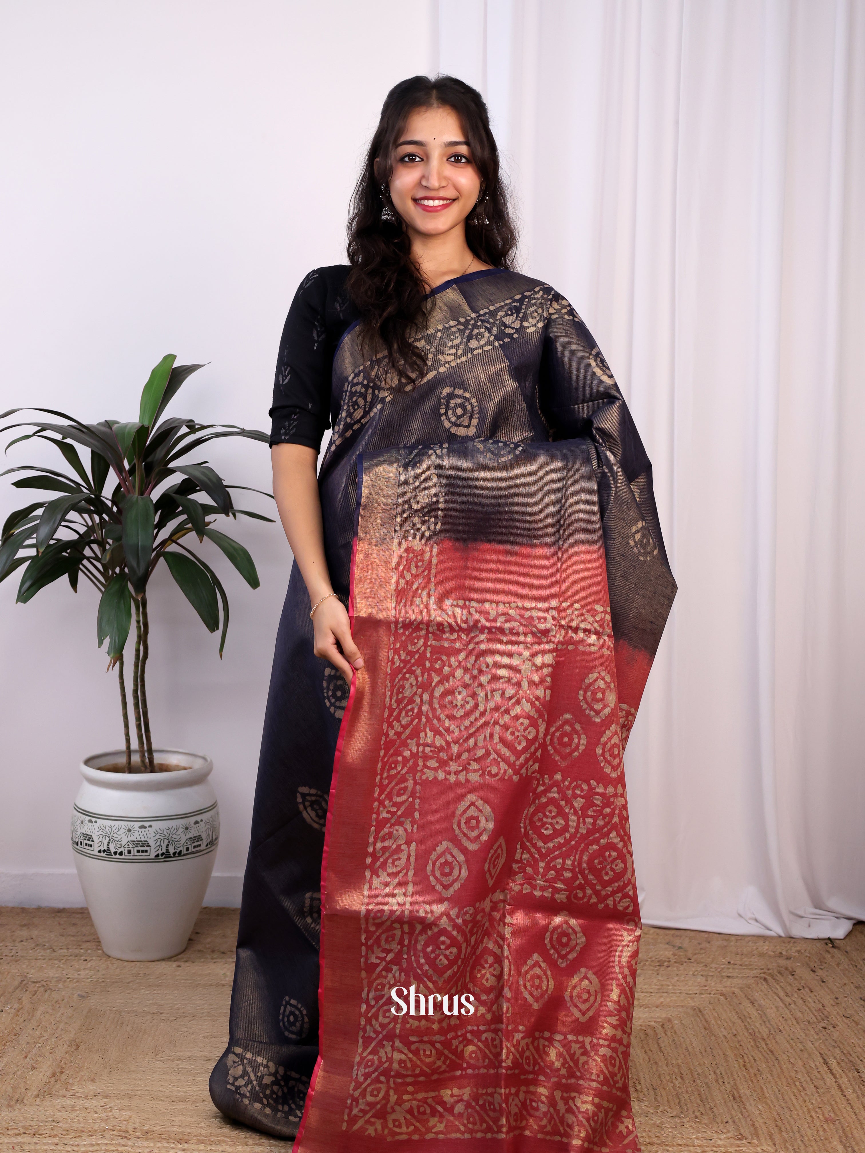 Blue & Red -Bhatik Saree - Shop on Shrus.com
