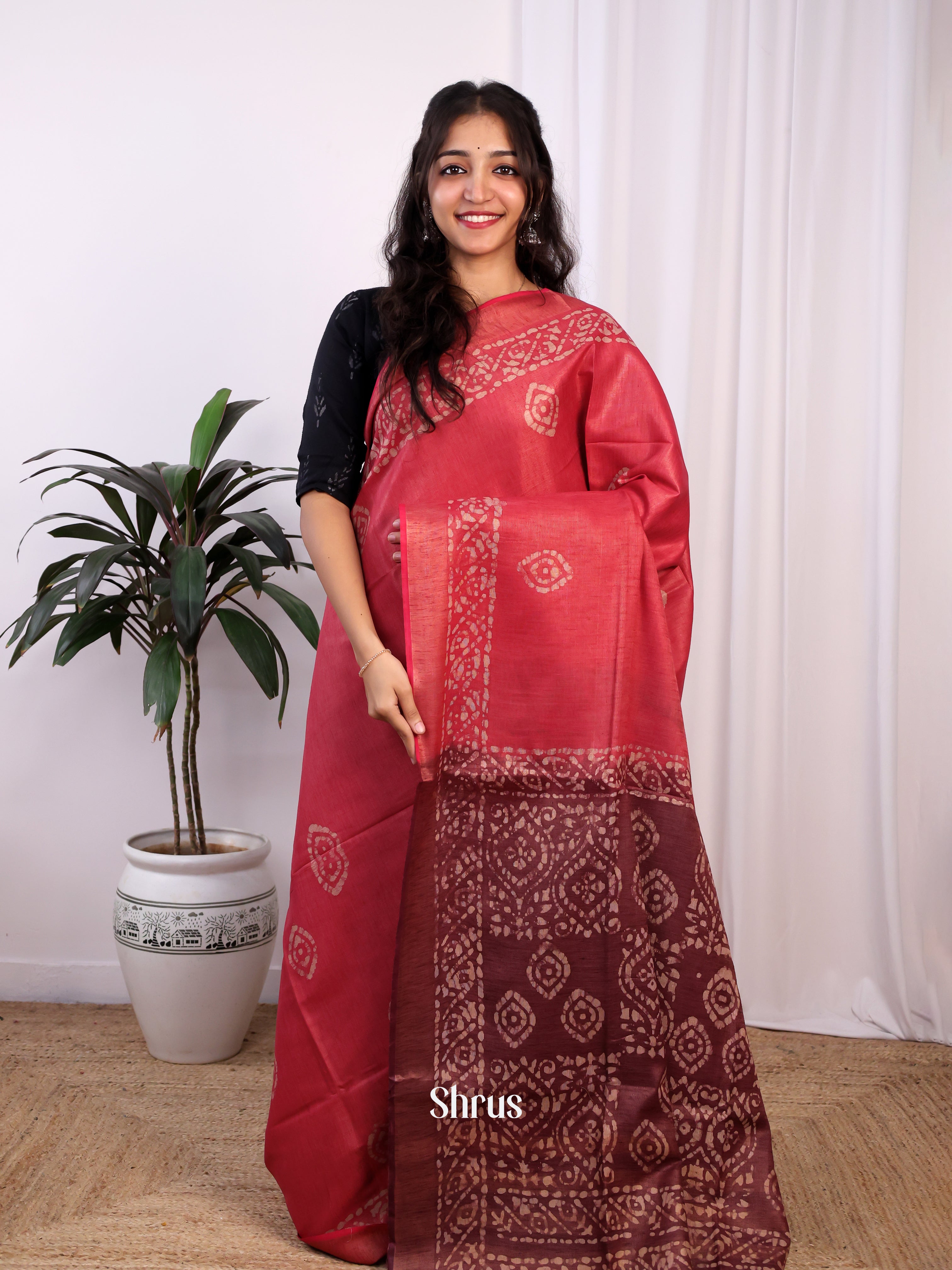 Pink & Brown-Bhatik Saree - Shop on Shrus.com