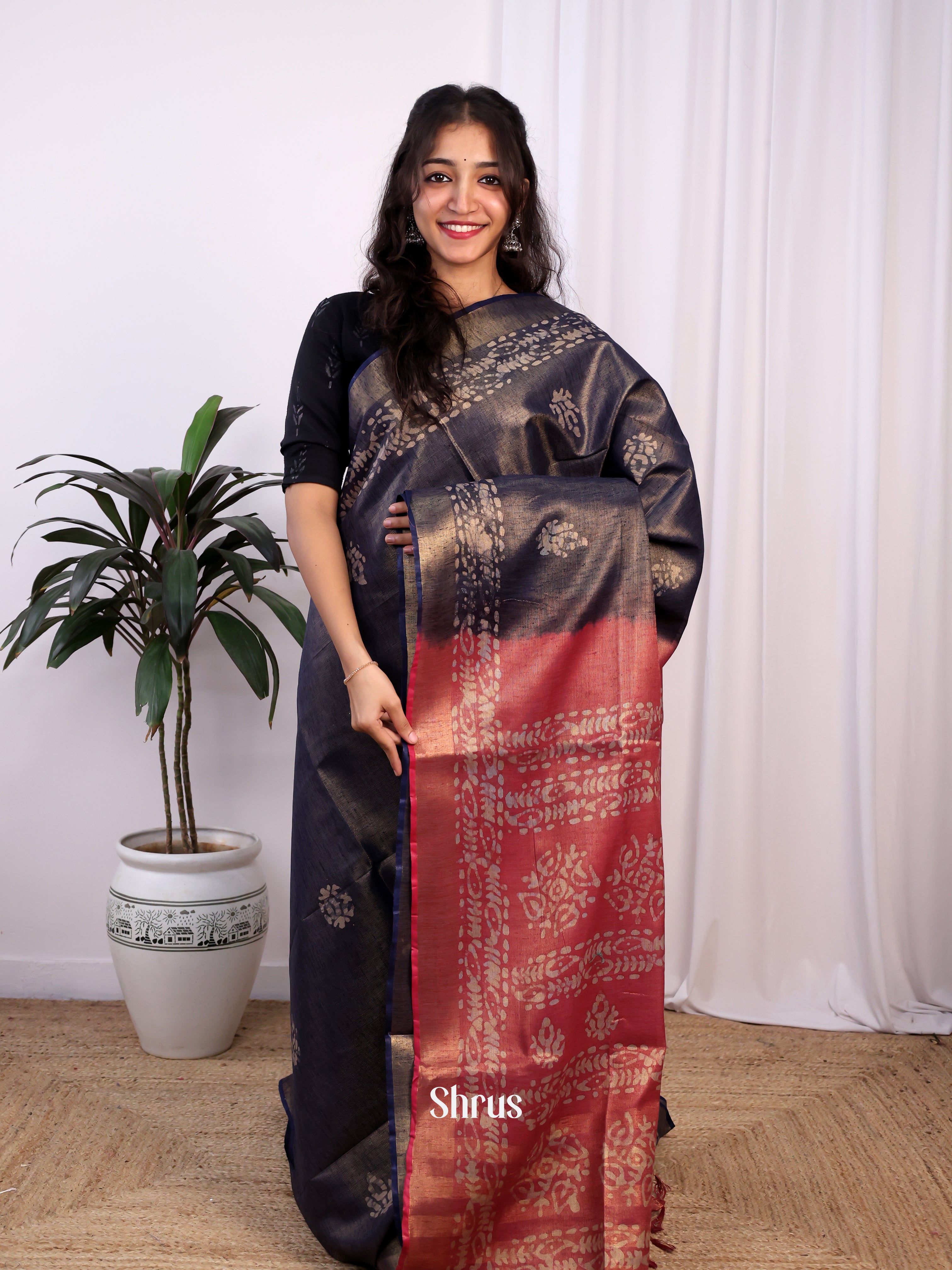 Black & Red-Bhatik Saree - Shop on Shrus.com