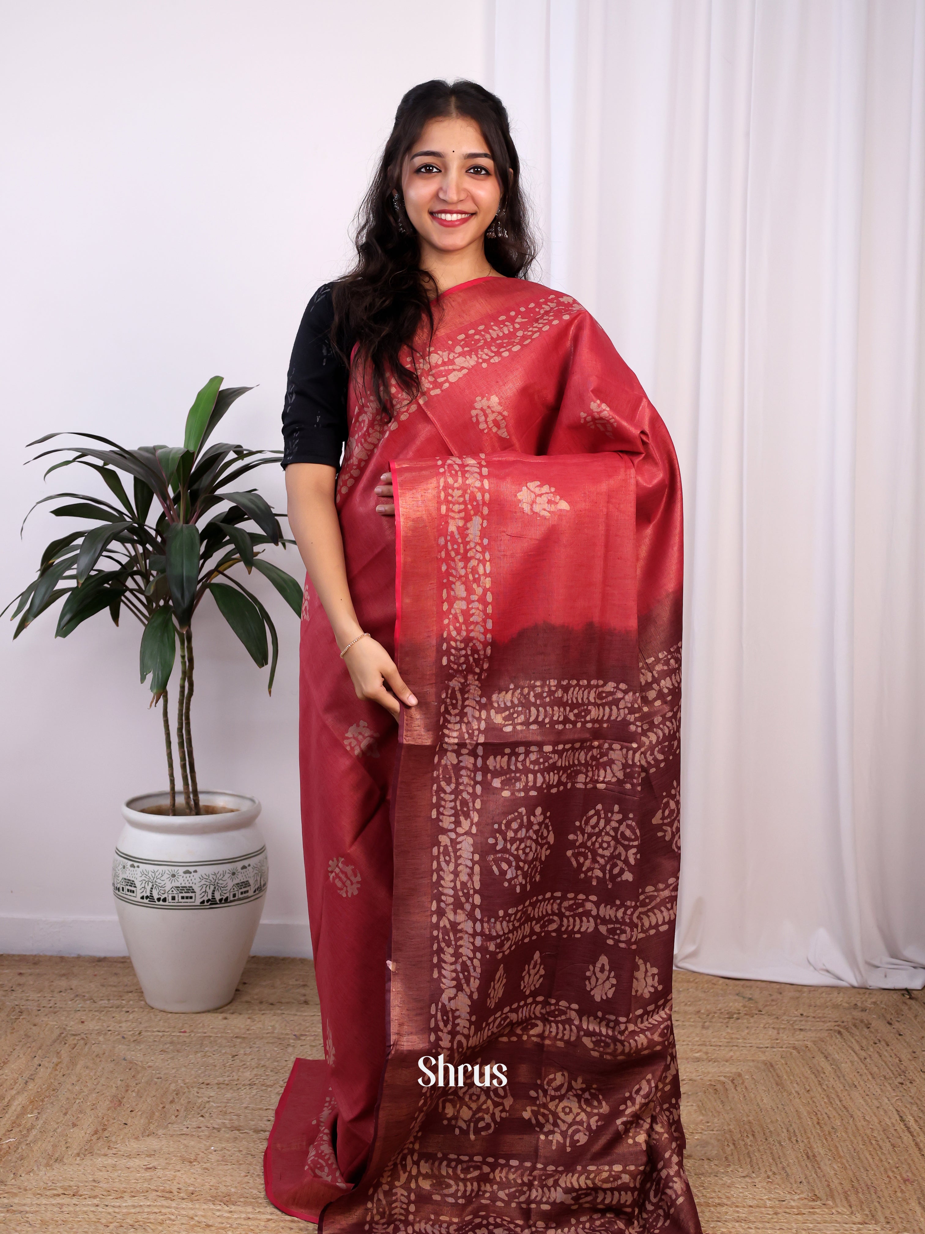 Pink & Brown-Bhatik Saree - Shop on Shrus.com