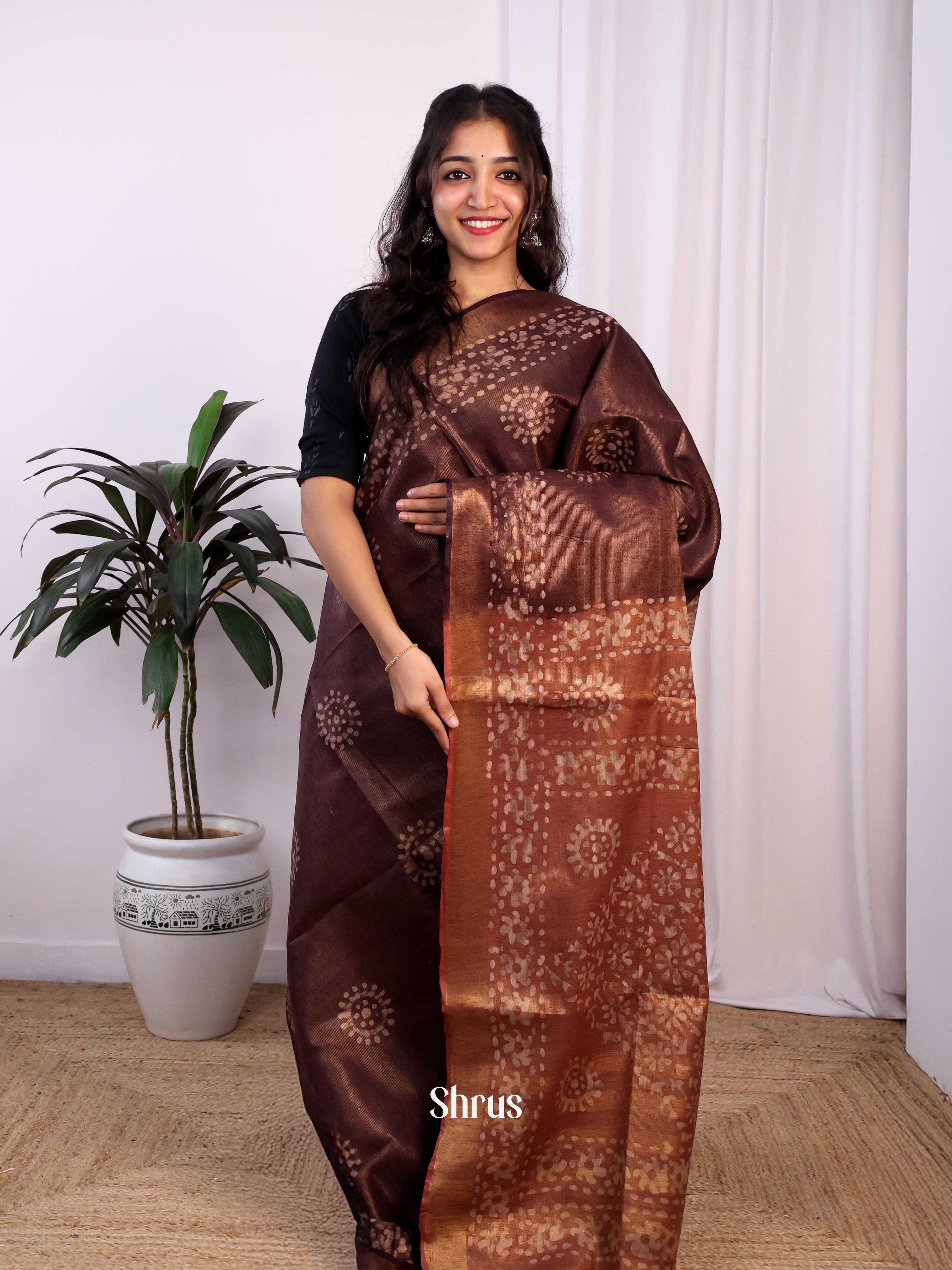 Brown -Bhatik Saree - Shop on Shrus.com