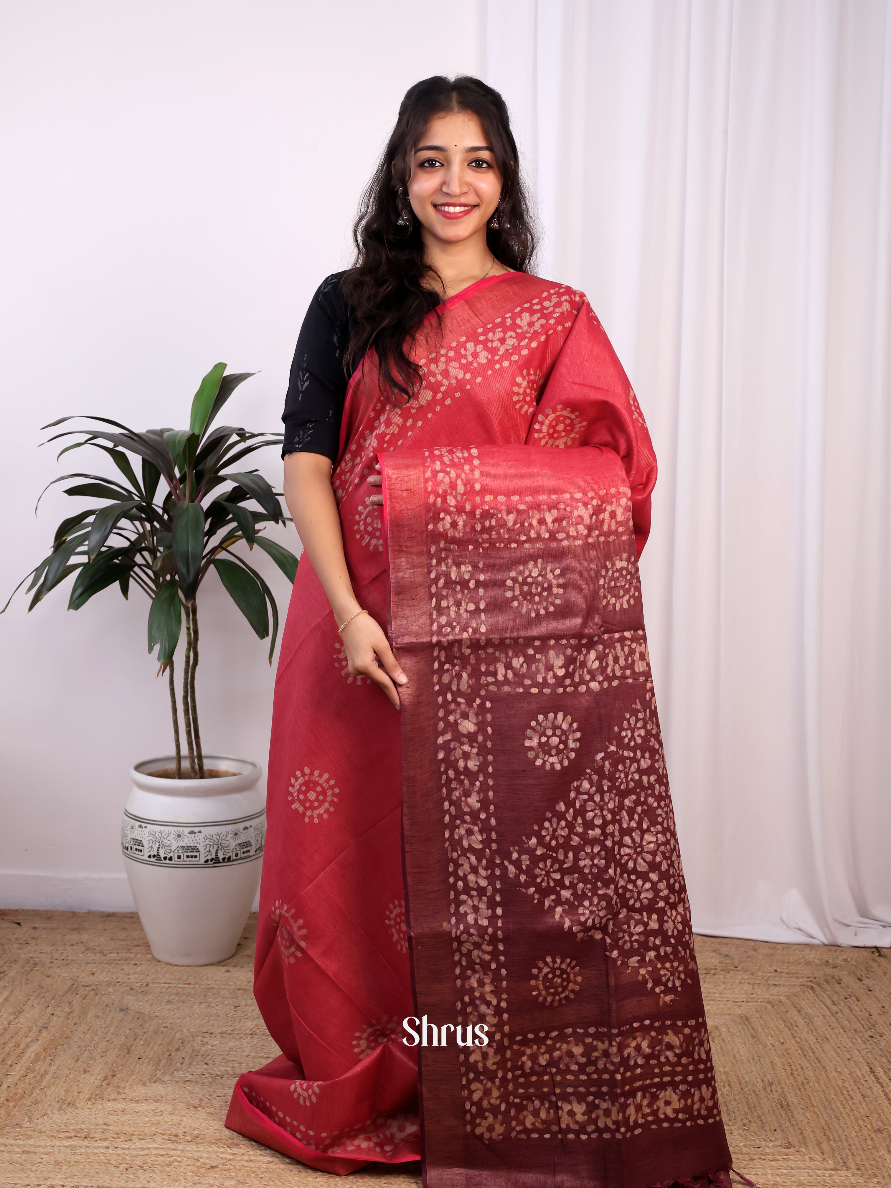 Pink & Brown -Bhatik Saree - Shop on Shrus.com