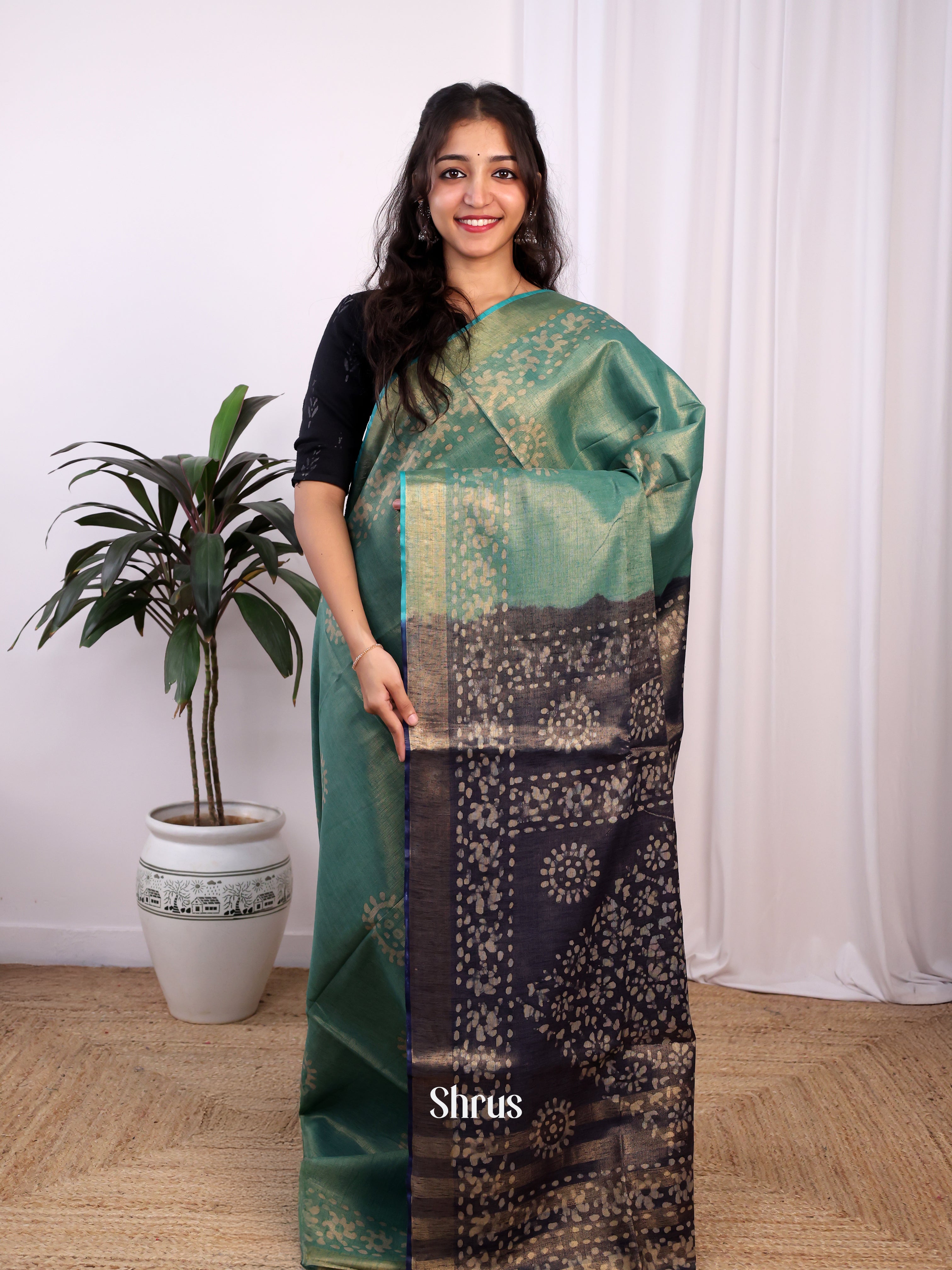 Green & Grey -Bhatik Saree - Shop on Shrus.com
