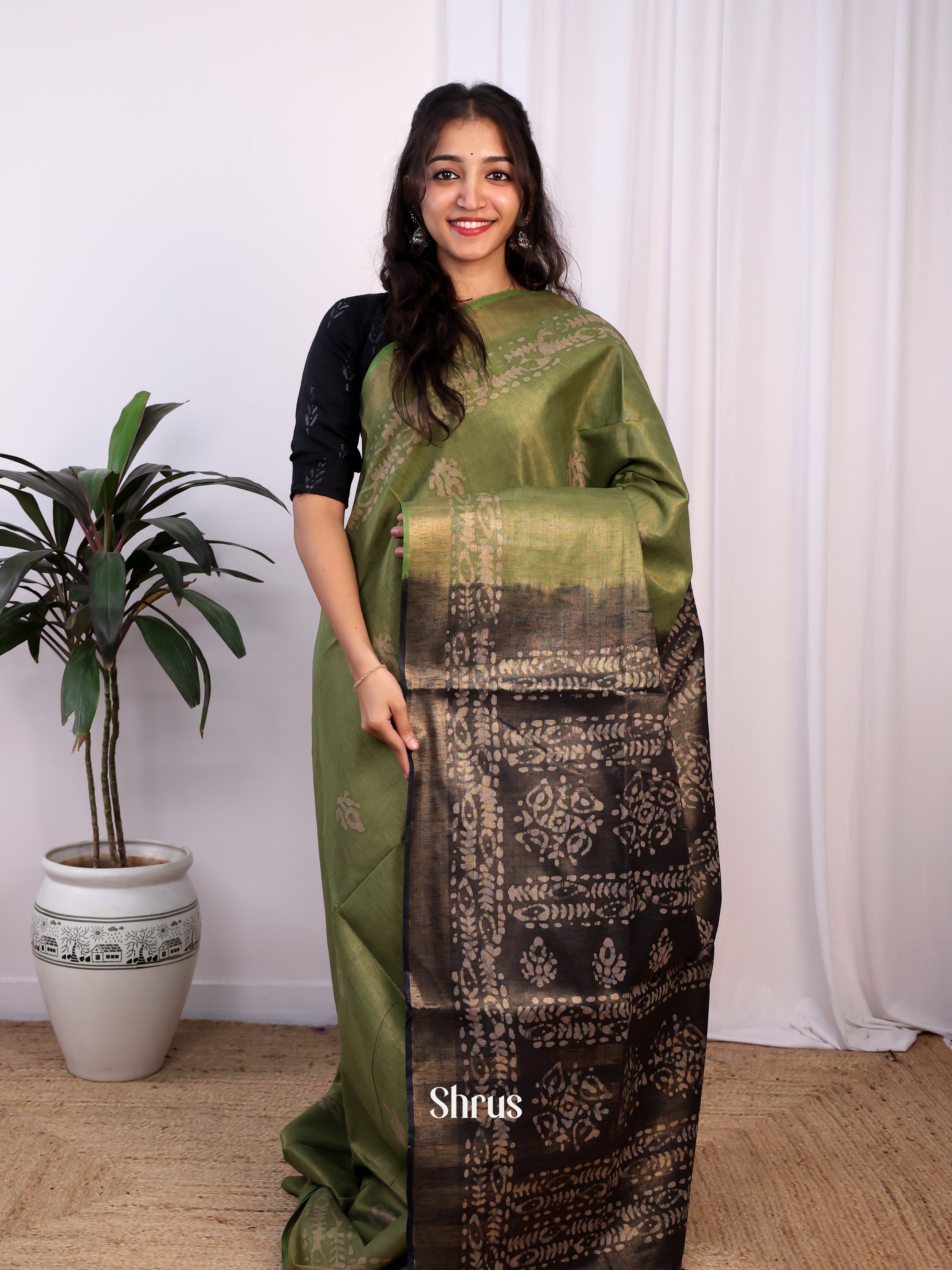 Green & Grey -Bhatik Saree - Shop on Shrus.com
