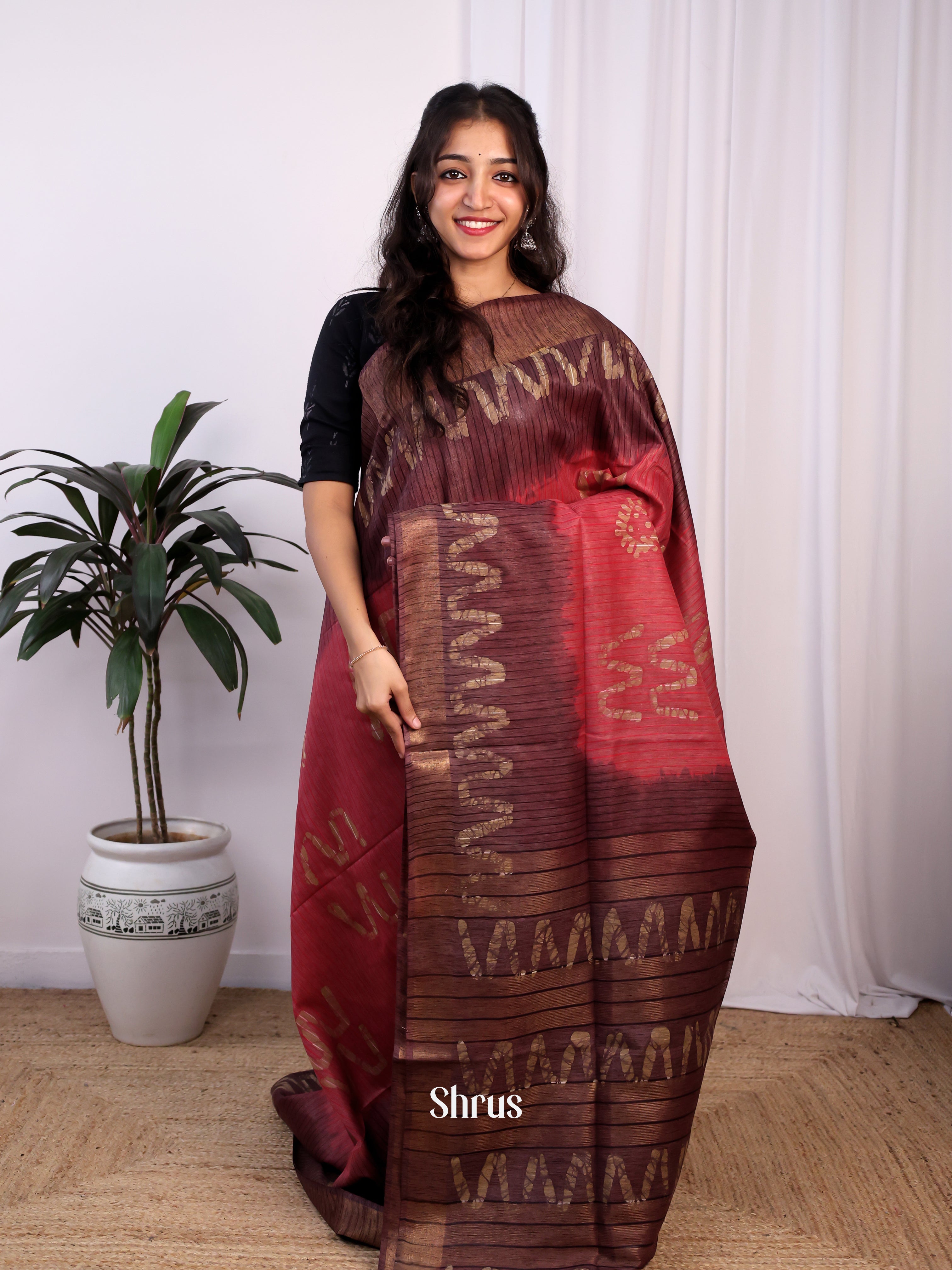 Pink & Brown -Bhatik Saree - Shop on Shrus.com