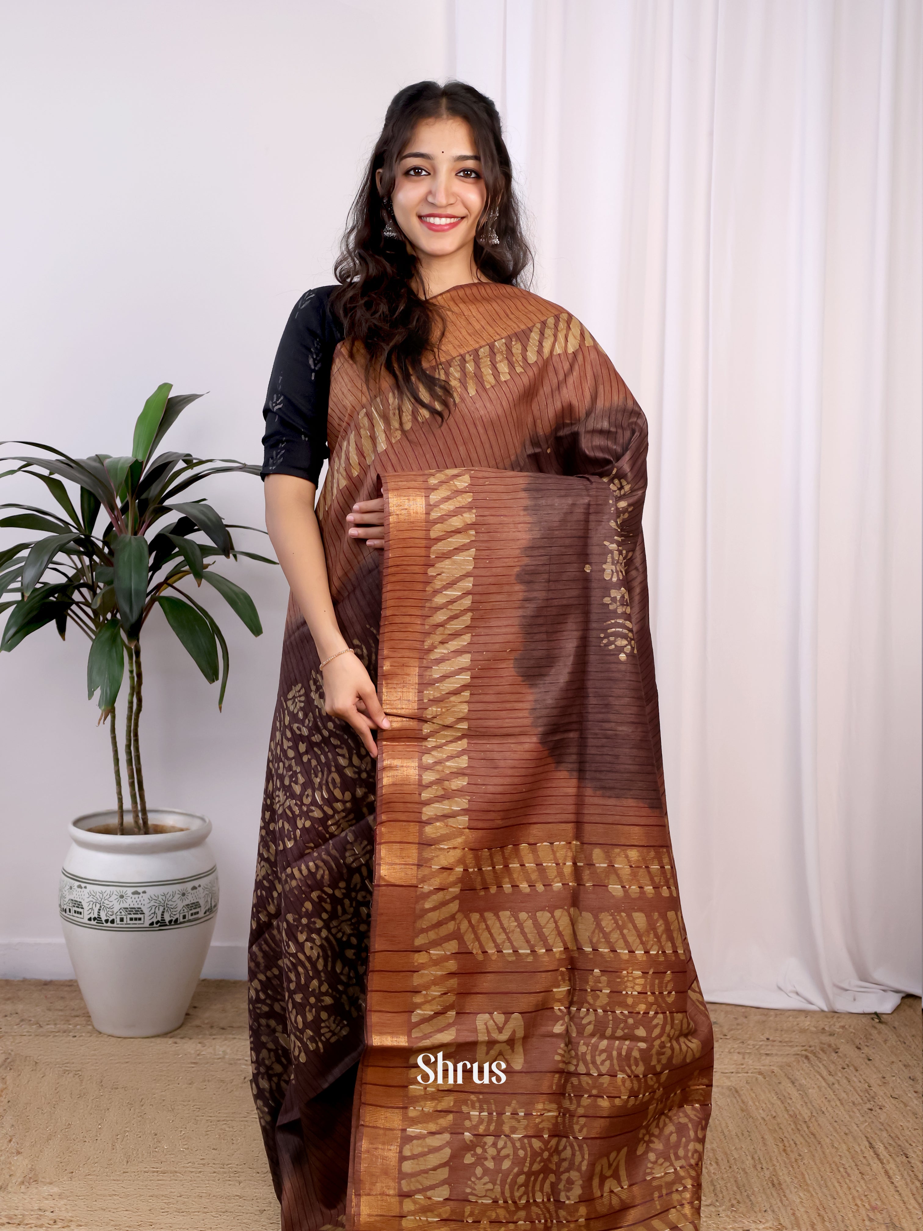 Brown -Bhatik Saree - Shop on Shrus.com
