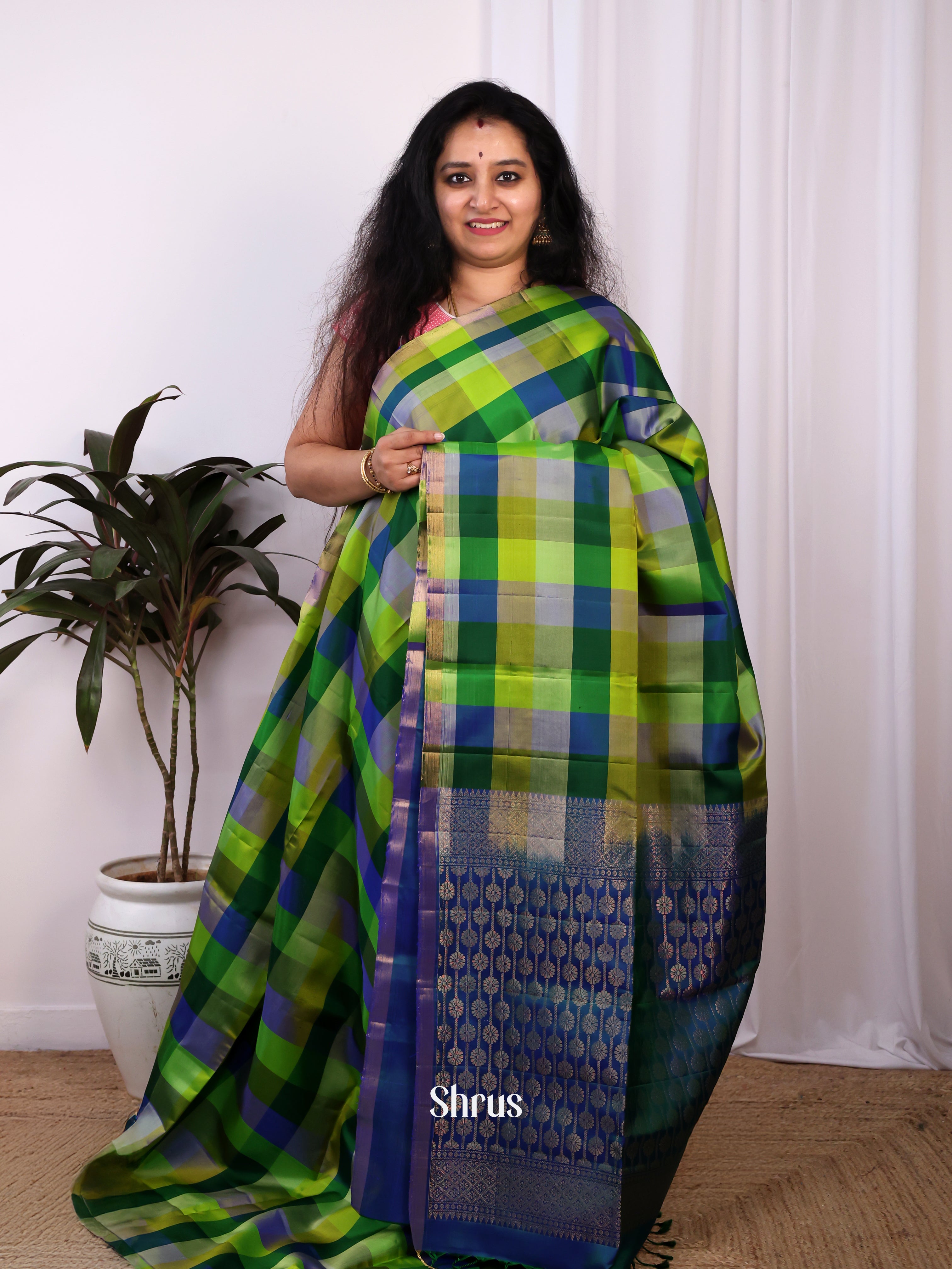 Green & Blue- Soft Silk Saree - Shop on Shrus.com
