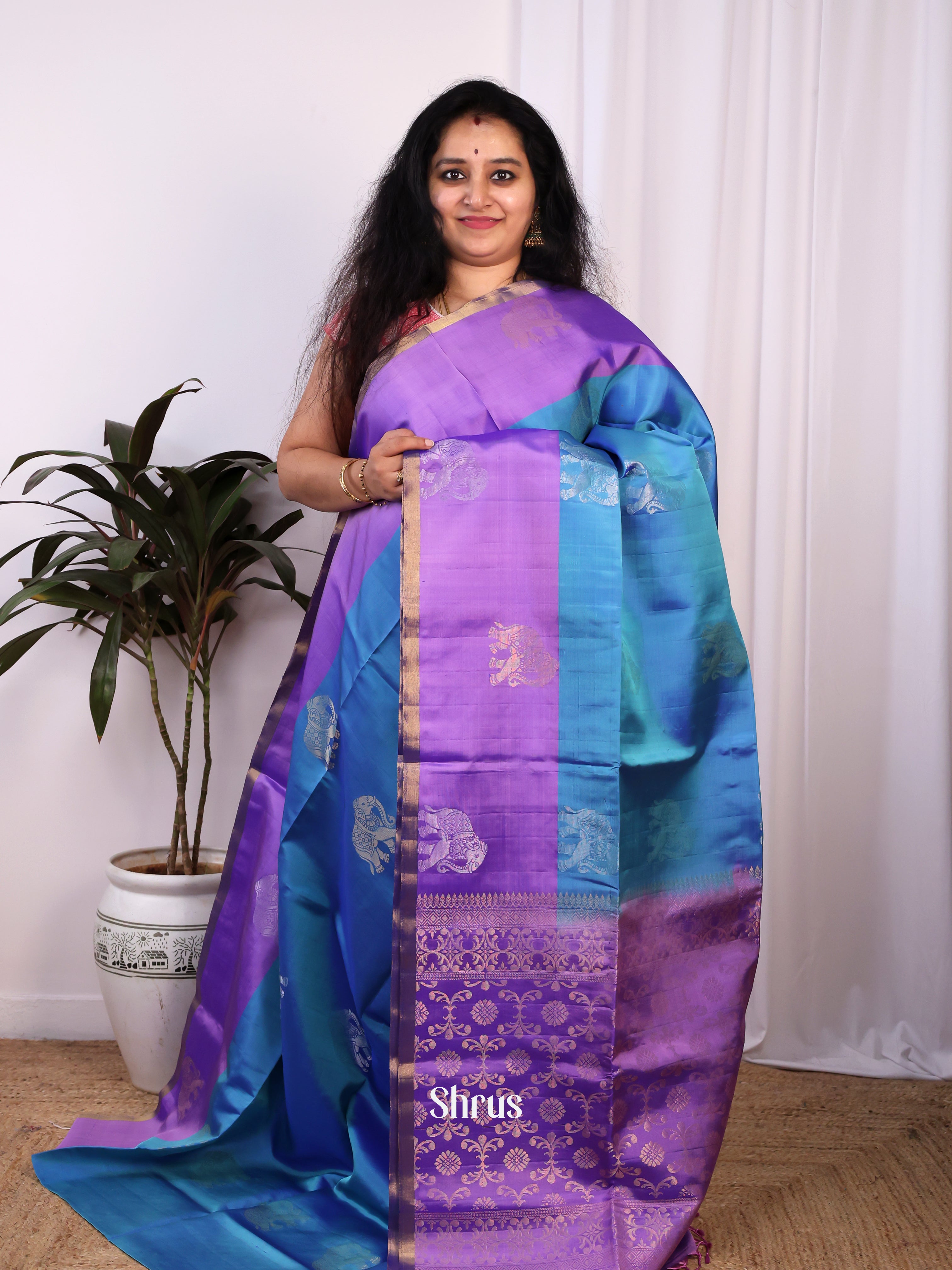 Blue & Lavender - Soft Silk Saree - Shop on Shrus.com