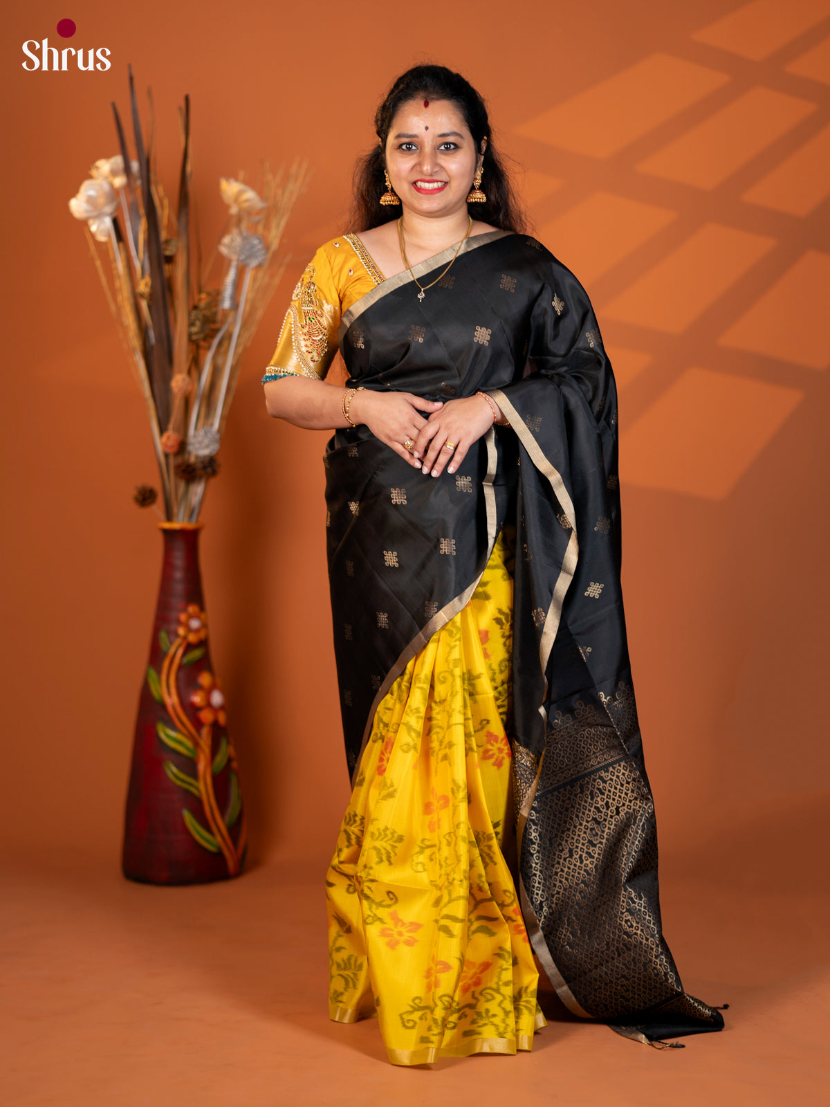 Black with Yellow-Soft Silk Saree-CJS28126 - Shop on Shrus.com